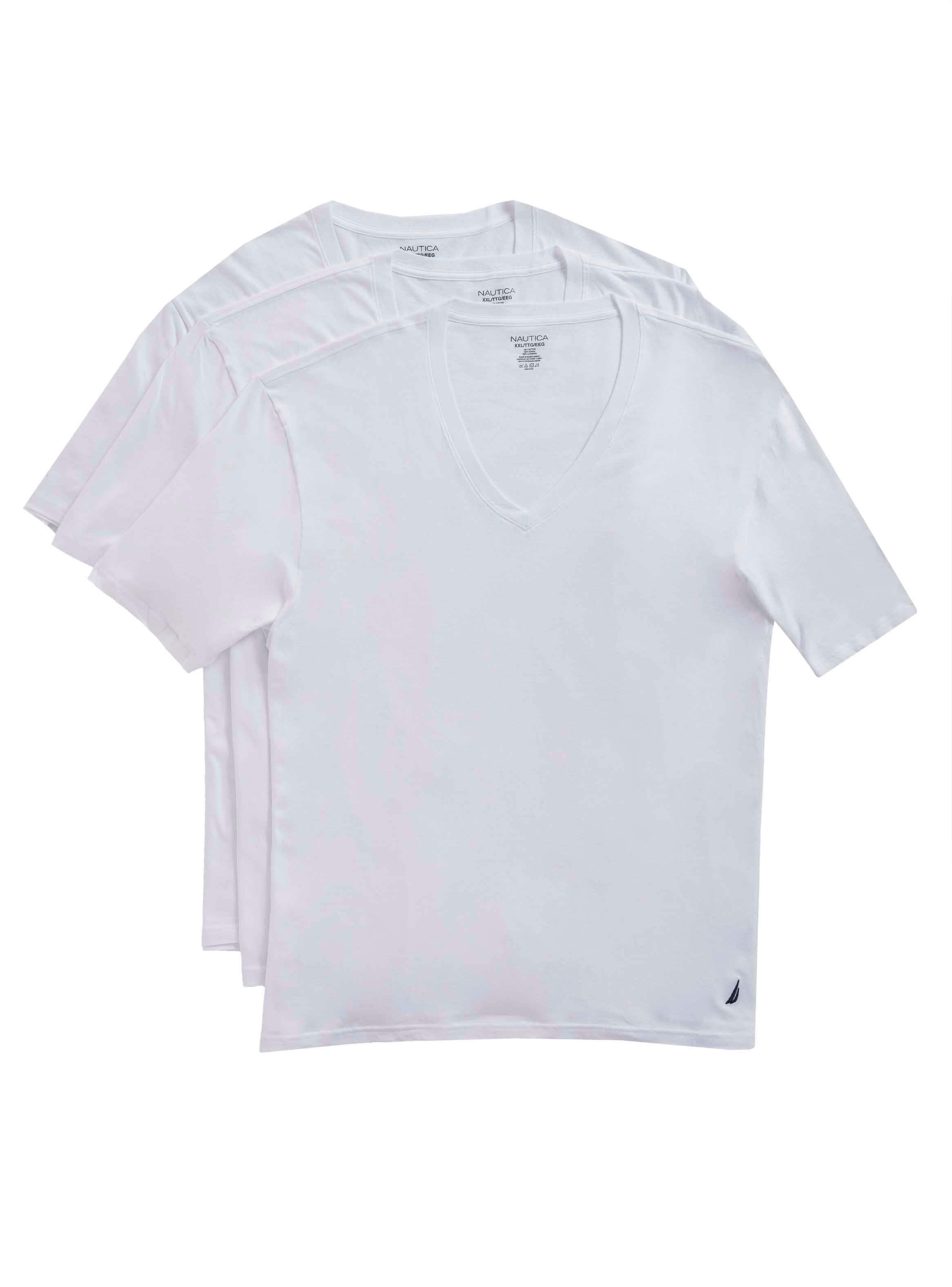 Camiseta de Algodón Cuello V Manga Corta Blanca Pack 3 Hombre