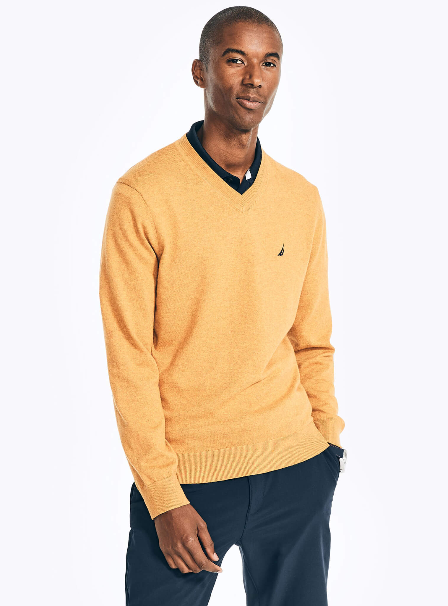 Sweater Manga Larga Clásico Cuello En V Amarillo Hombre