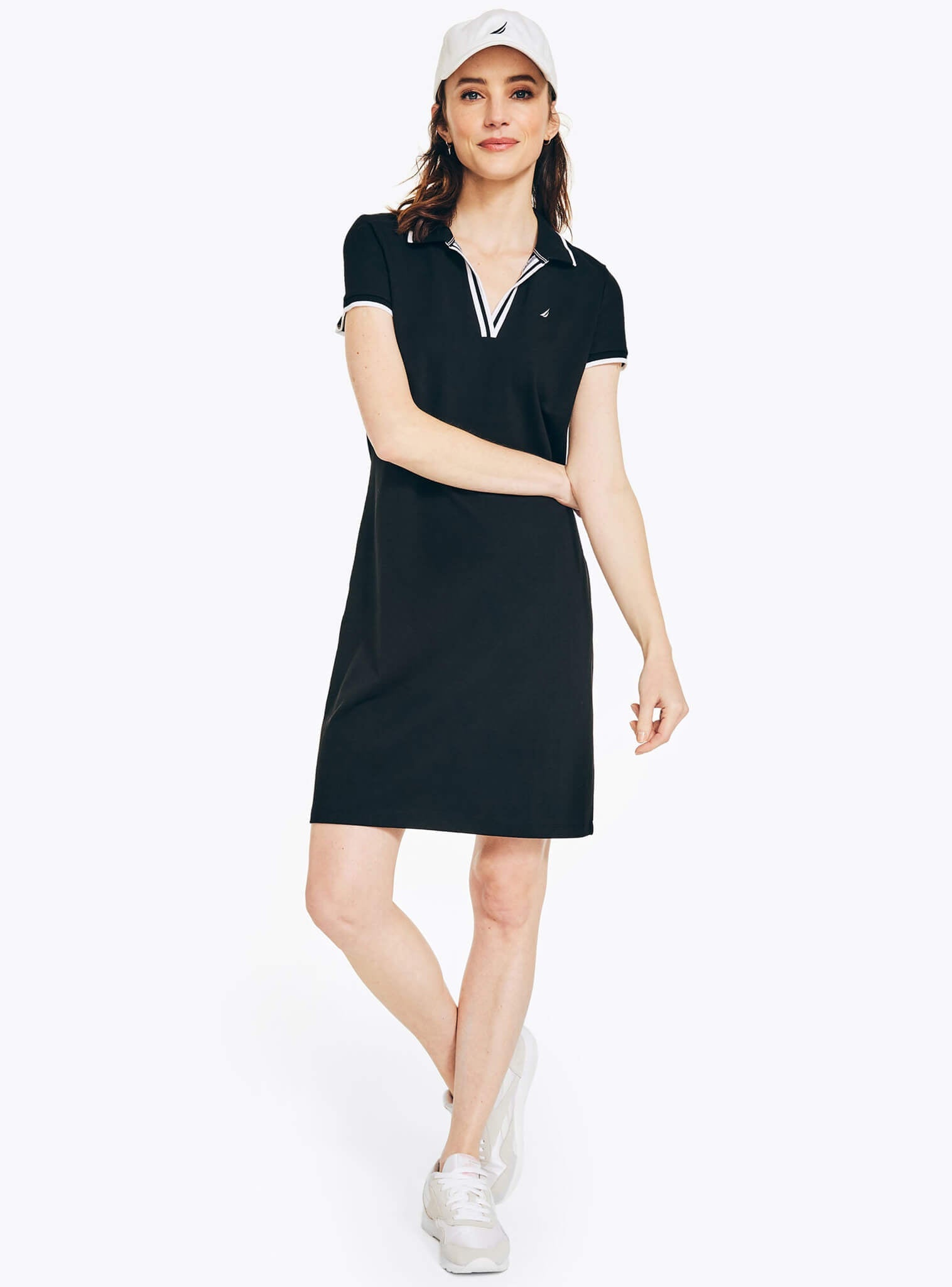 Vestido Manga Corta Pique Negro Sustainably Crafted Mujer