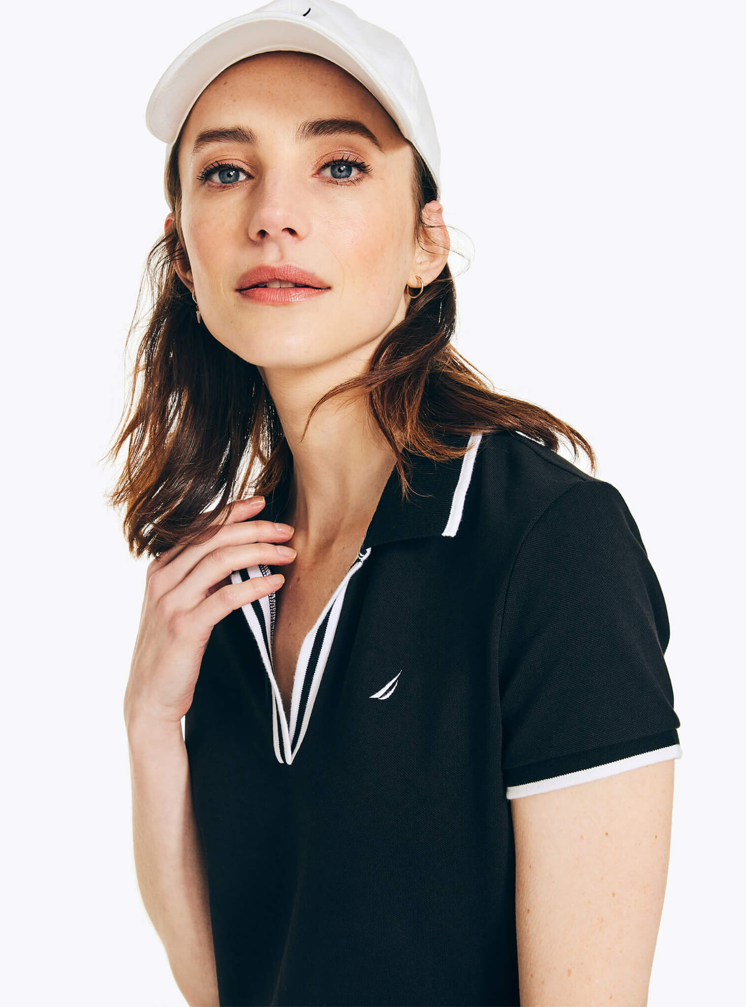 Vestido Manga Corta Pique Negro Sustainably Crafted Mujer