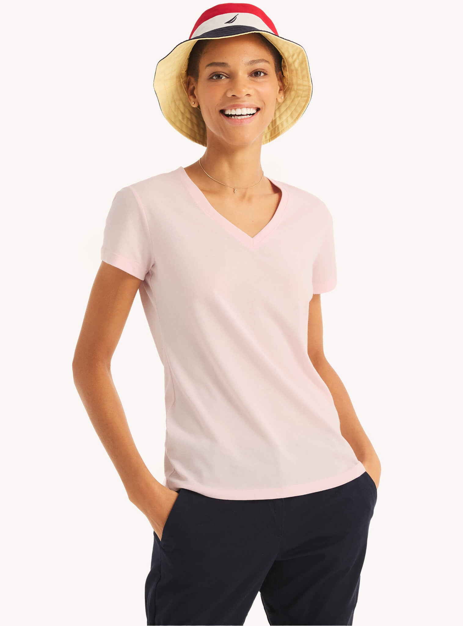 Polera Manga Corta Básica Cuello V Rosado Sustainably Crafted Mujer