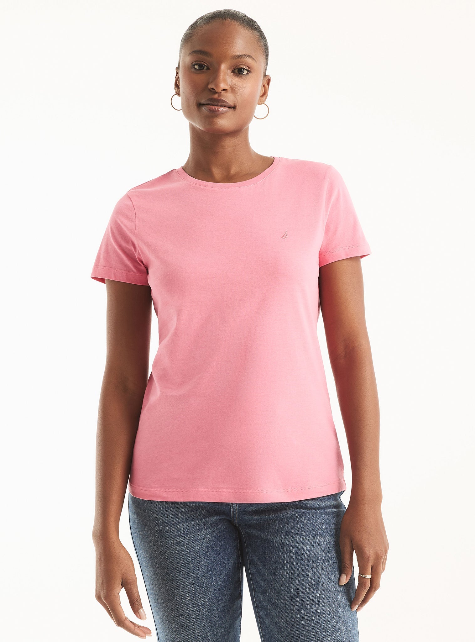 Polera Manga Corta Básica Cuello Redondo Rosado Sandía Sustainably Crafted Mujer