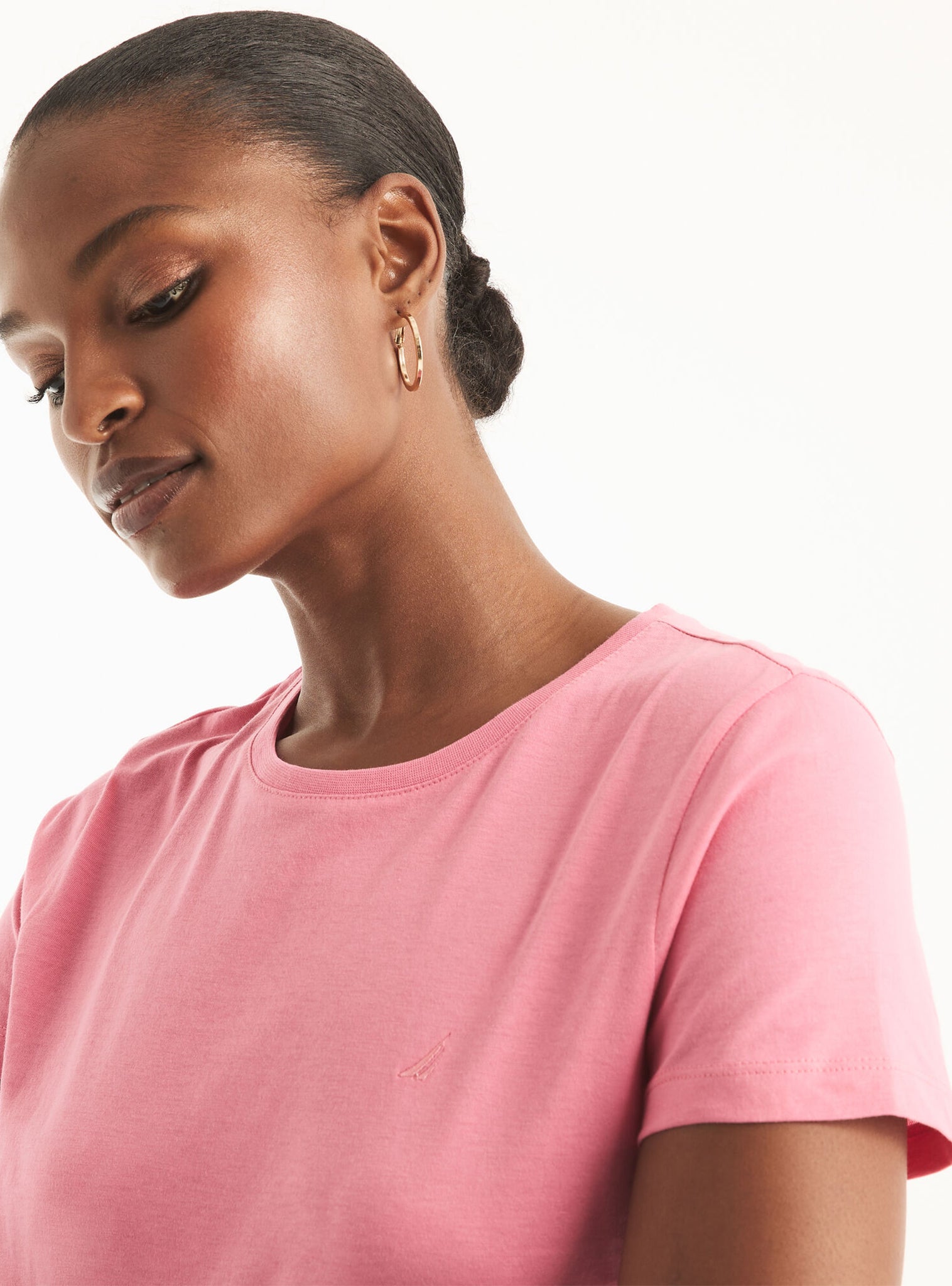 Polera Manga Corta Básica Cuello Redondo Rosado Sandía Sustainably Crafted Mujer