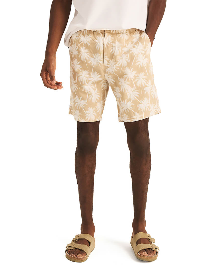 Bermuda Clásica Palmeras Beige Lino Hombre