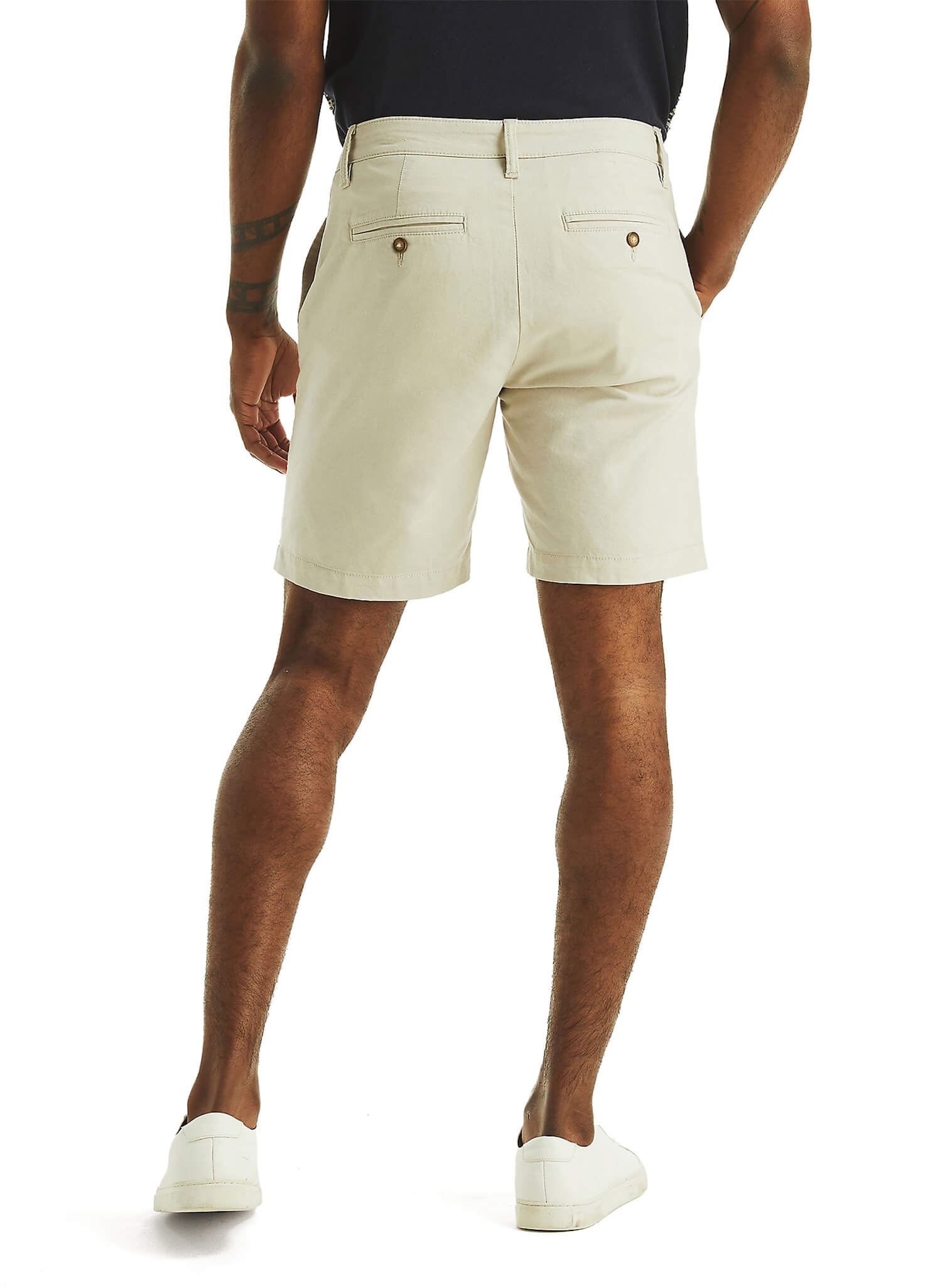 Bermuda Clásica Sólida Algodón Lino Beige Hombre