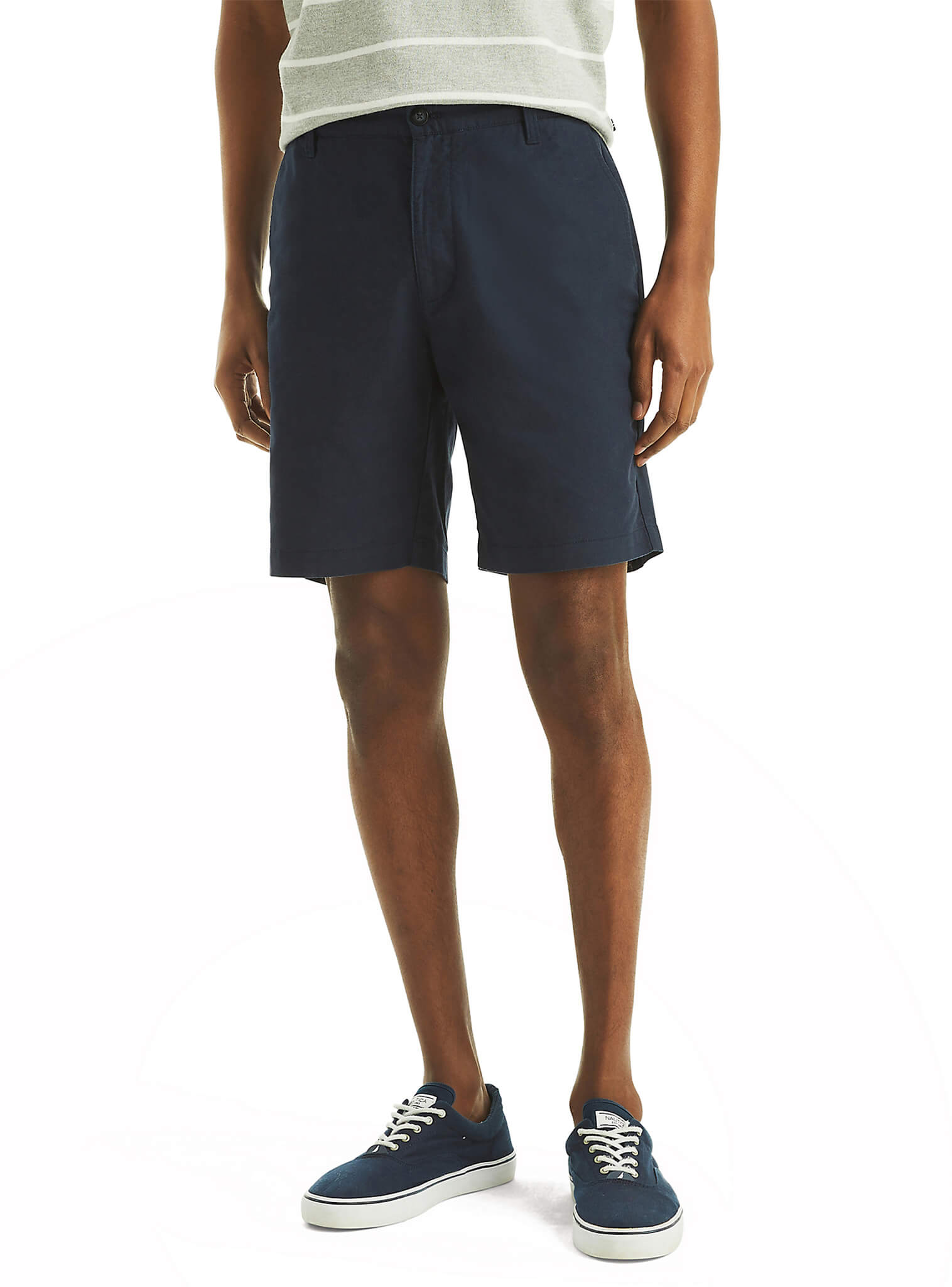 Bermuda Clásica Sólida Algodón Lino Azul Marino Hombre