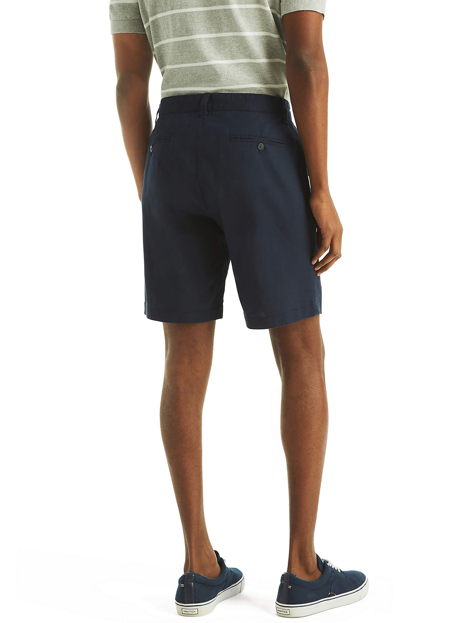 Bermuda Clásica Sólida Algodón Lino Azul Marino Hombre