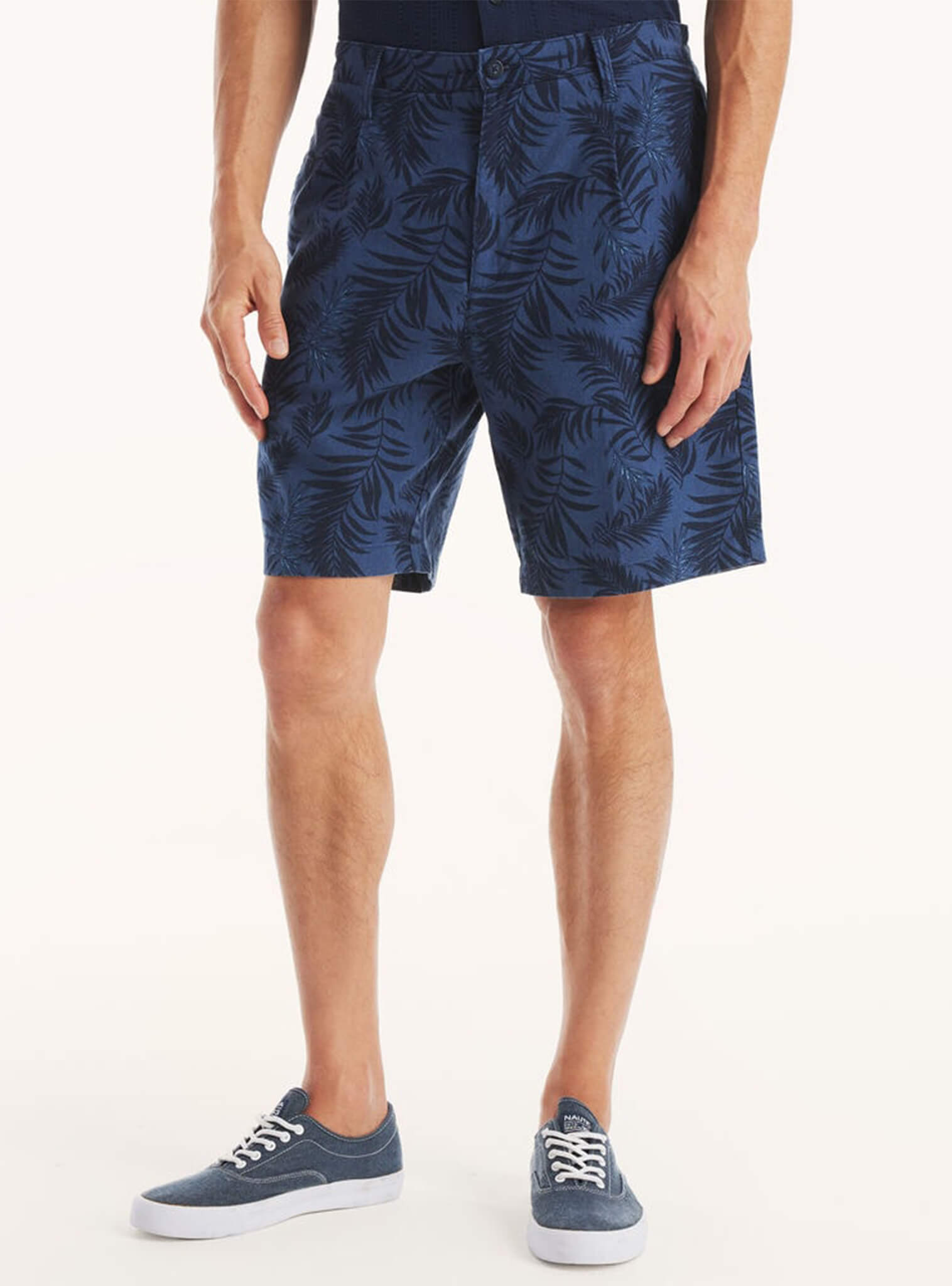 Bermuda Lino Print Hojas Azul Hombre