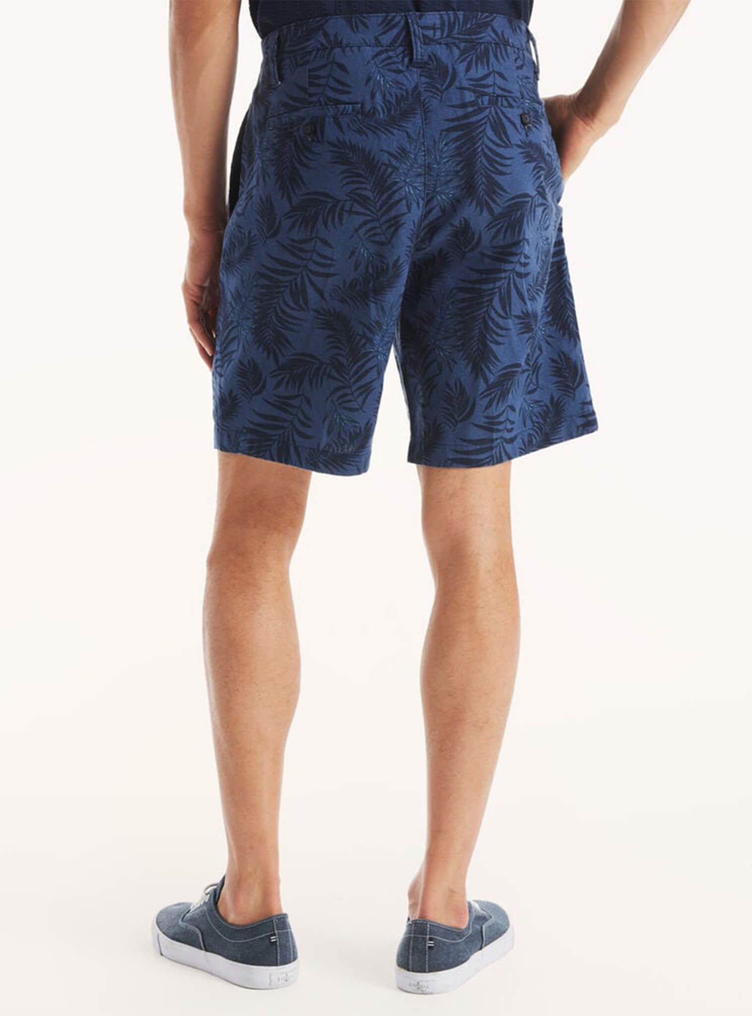 Bermuda Lino Print Hojas Azul Hombre