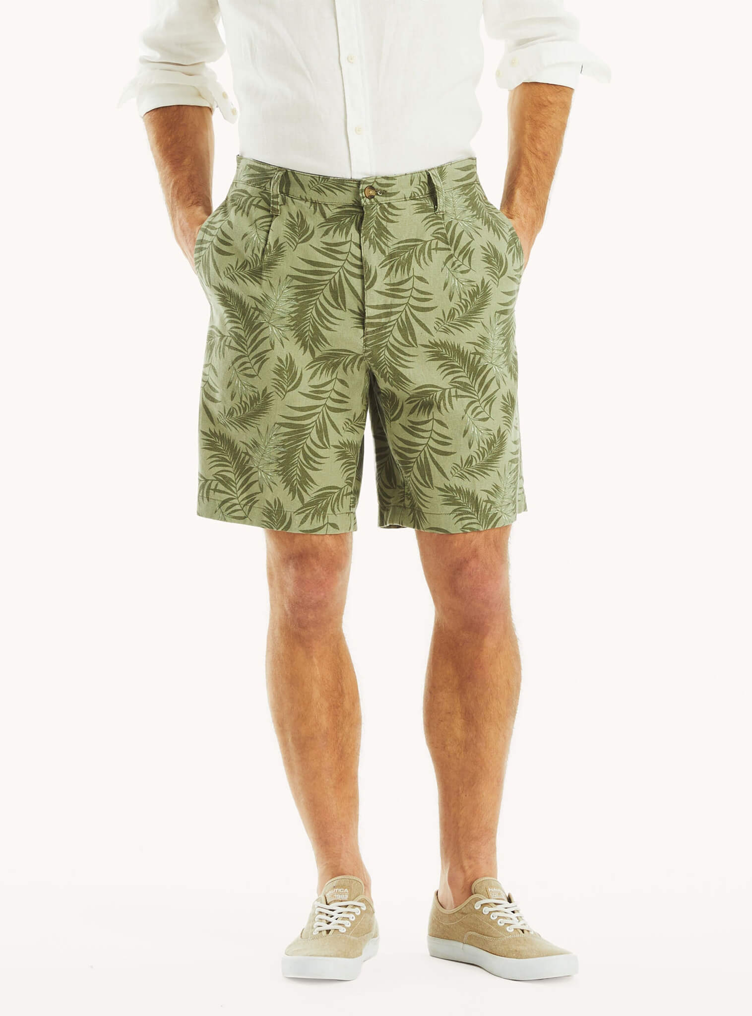 Bermuda Lino Print Hojas Verde Hombre
