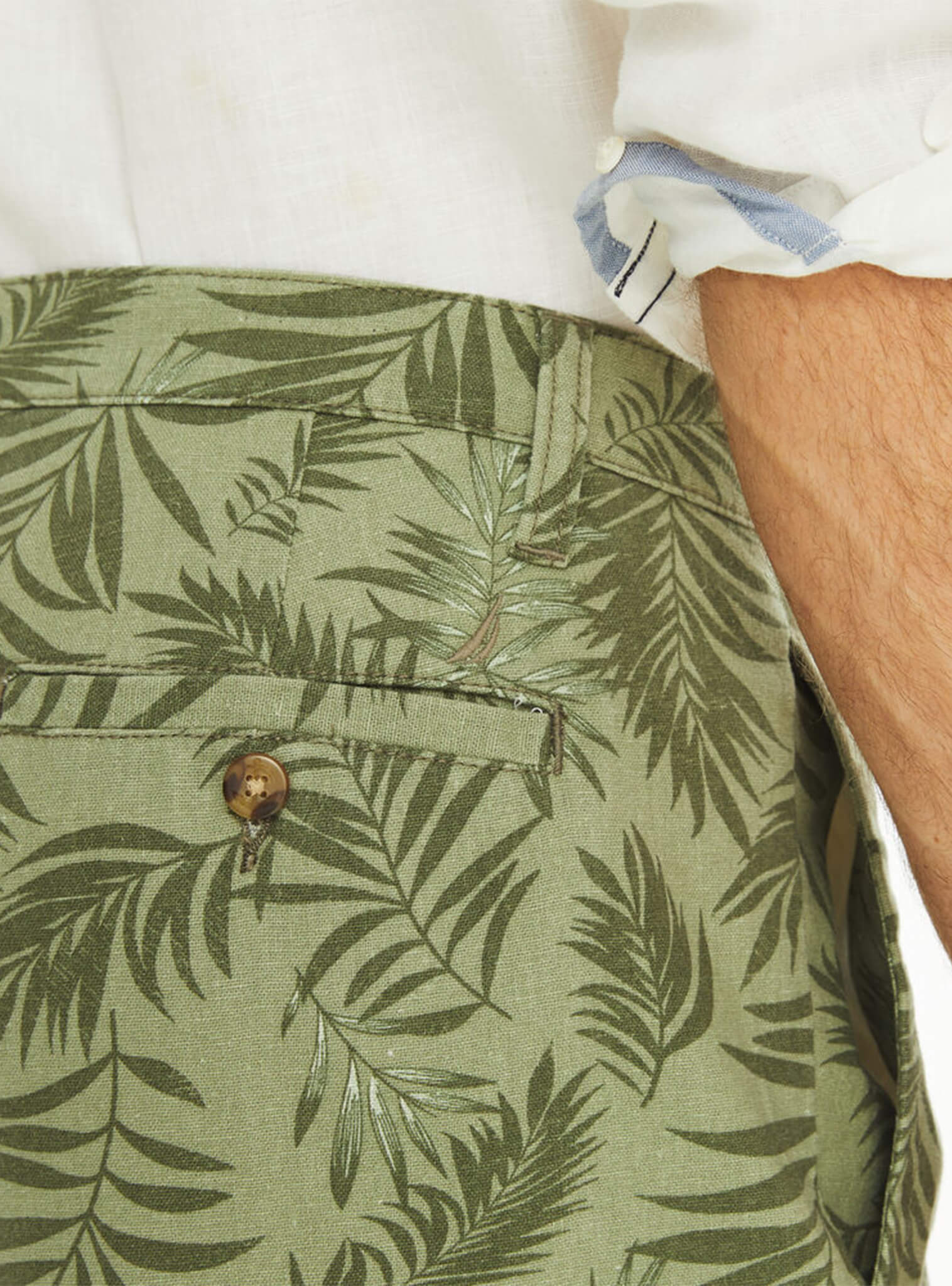 Bermuda Lino Print Hojas Verde Hombre
