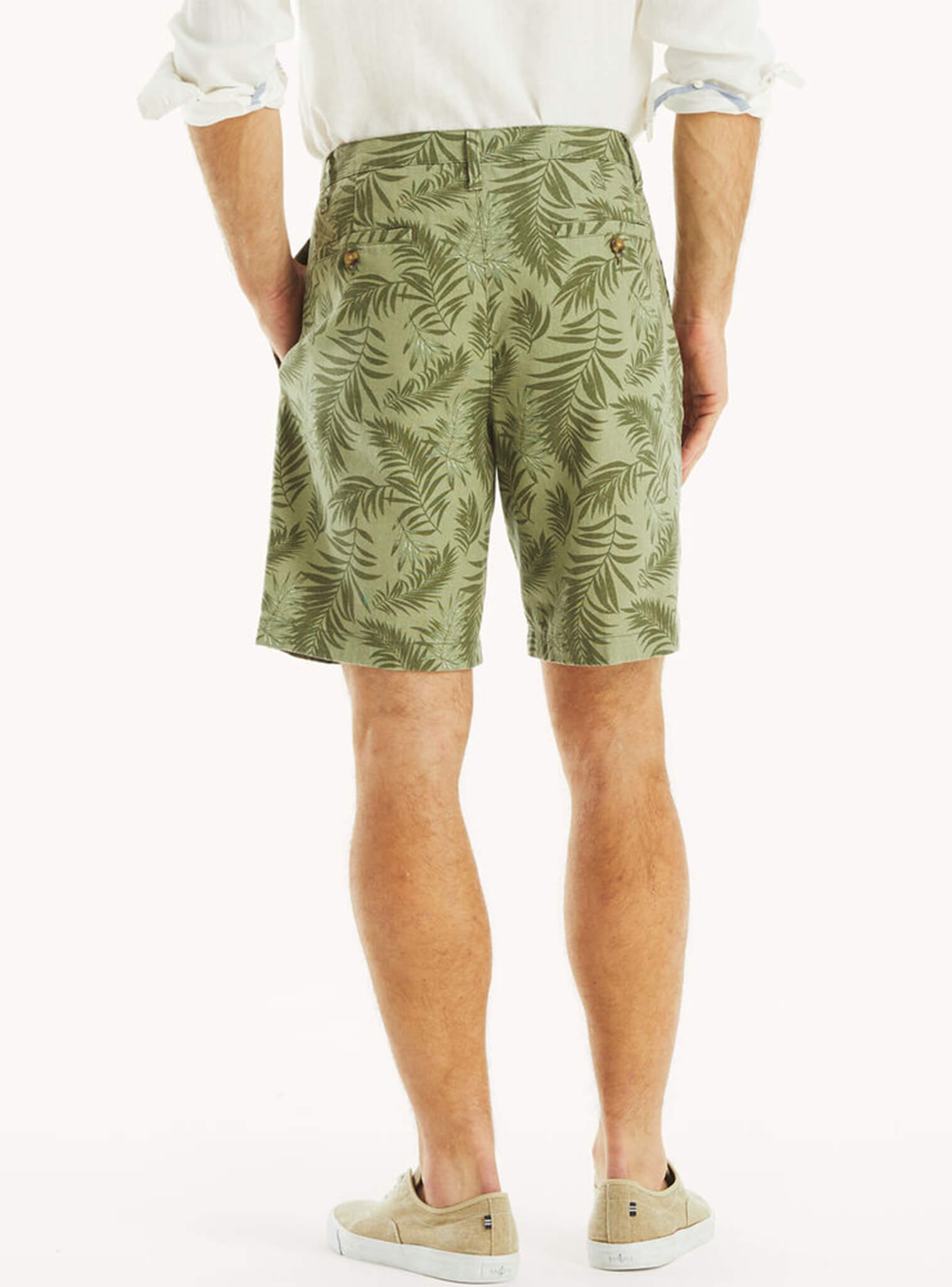 Bermuda Lino Print Hojas Verde Hombre