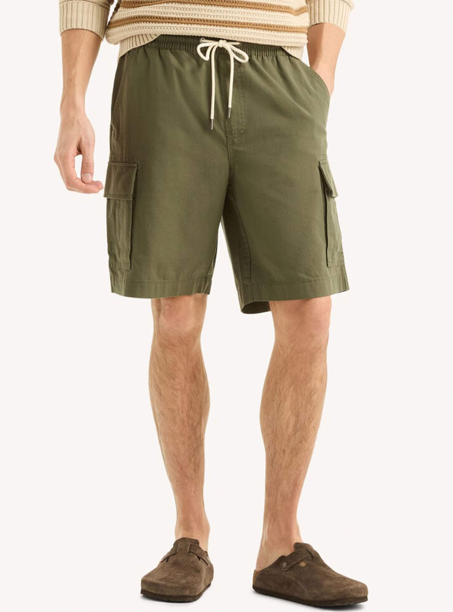 Bermuda Clásica Cintura Elasticada Cargo Verde Oliva Hombre
