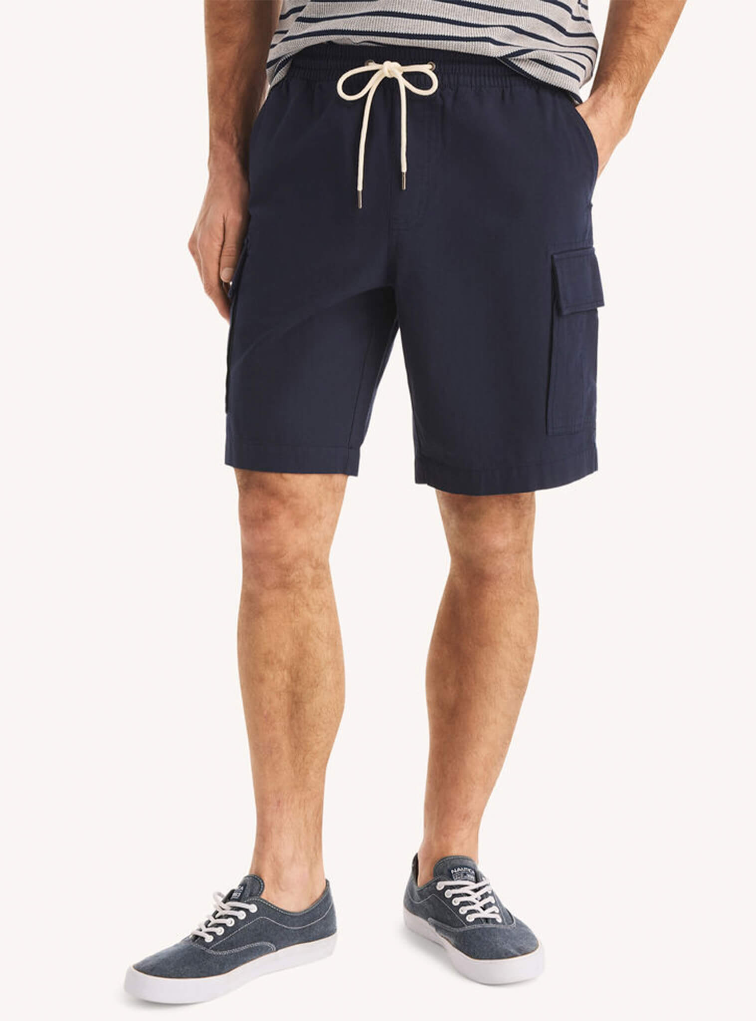 Bermuda Clásica Cintura Elasticada Cargo Azul Marino Hombre