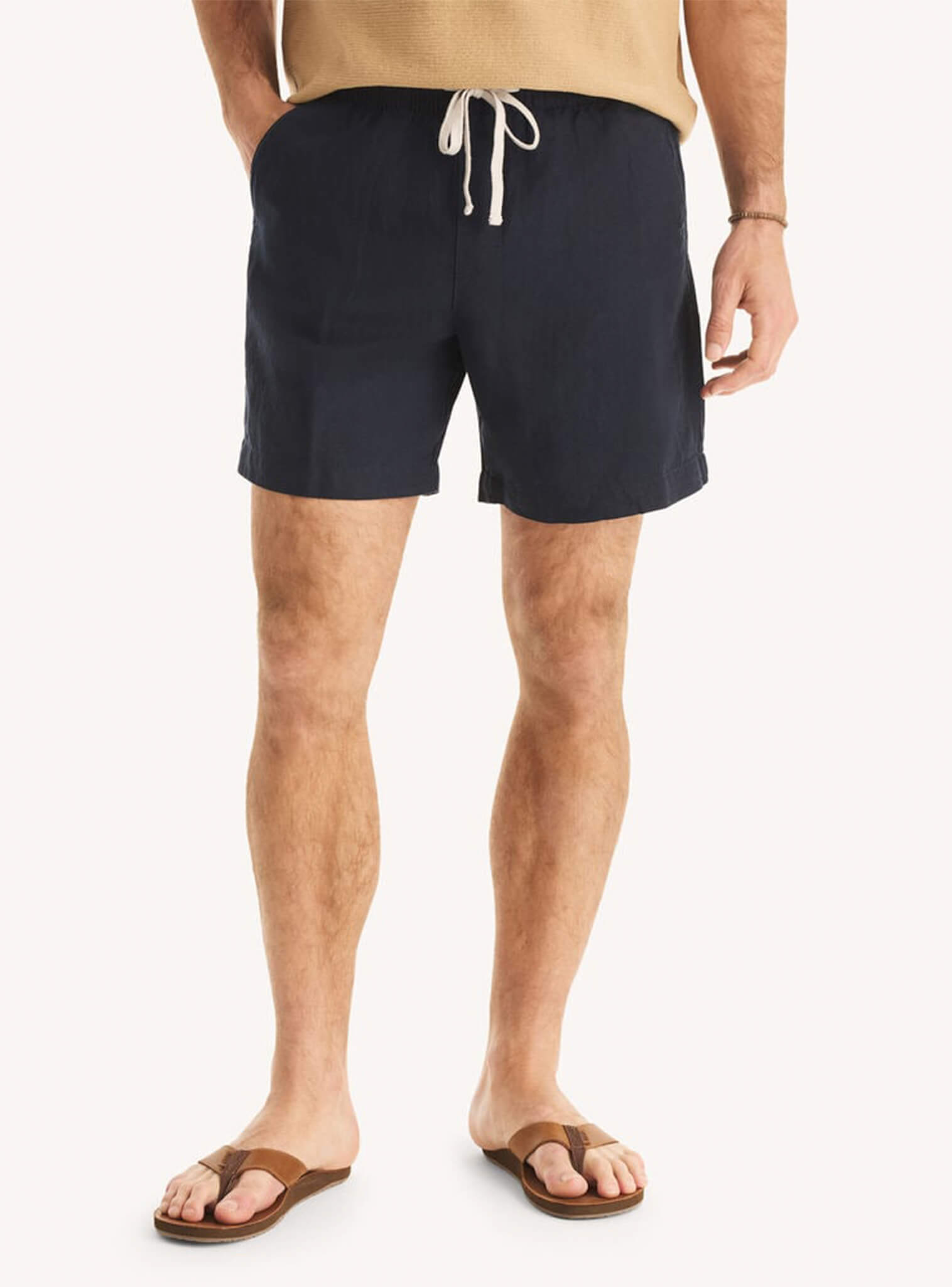 Bermuda Cintura Elasticada Lino Azul Marino Hombre