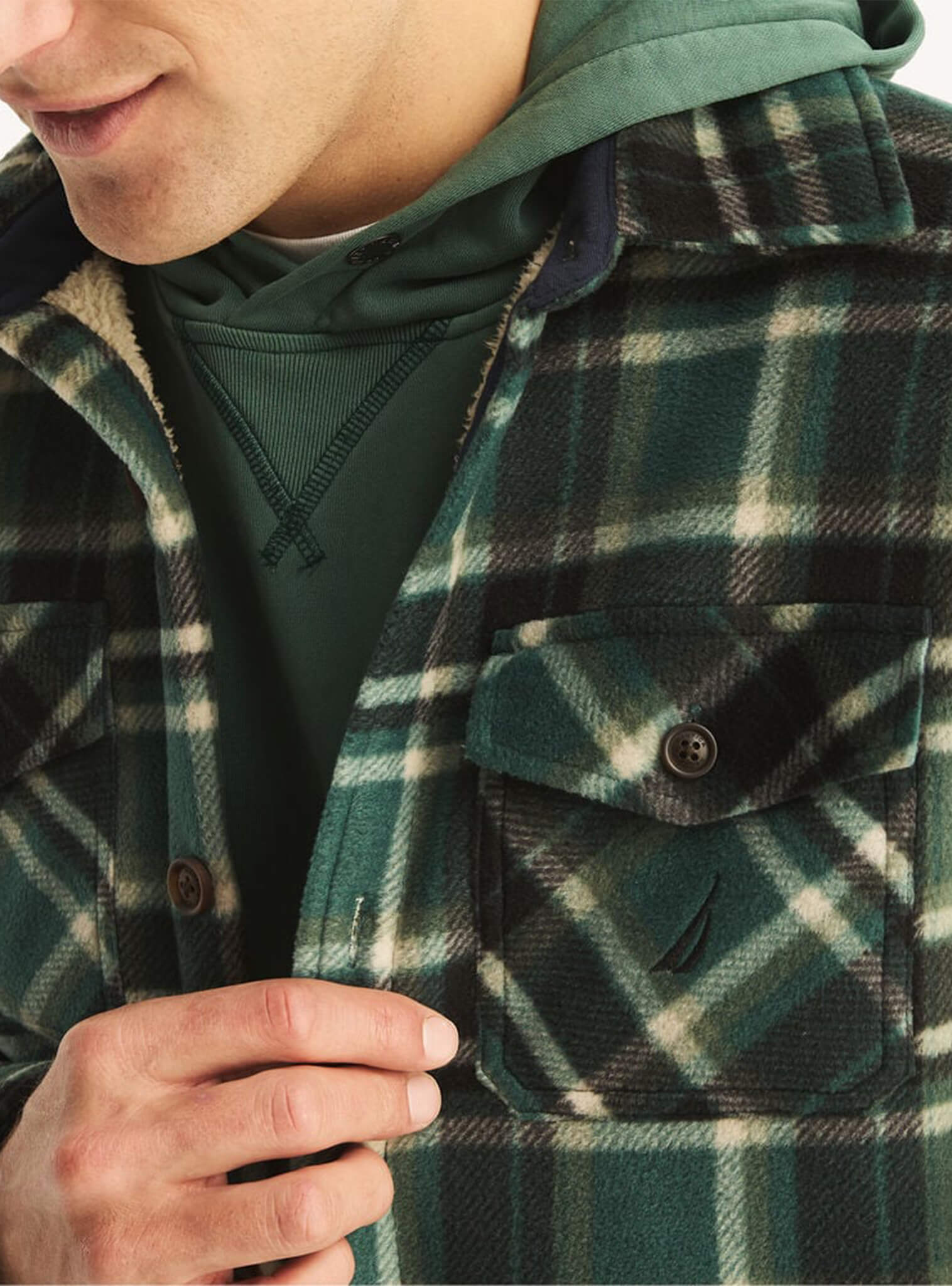 Poleron Sobrecamisa Abotonado Sherpa Verde Hombre