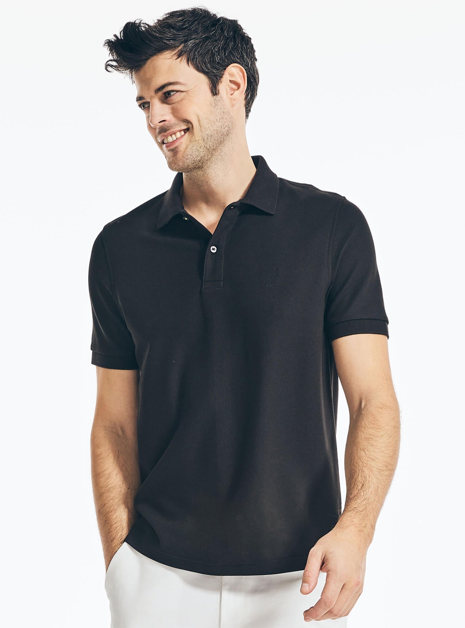 Polera Con Cuello Manga Corta Clásica Jersey Negro Hombre