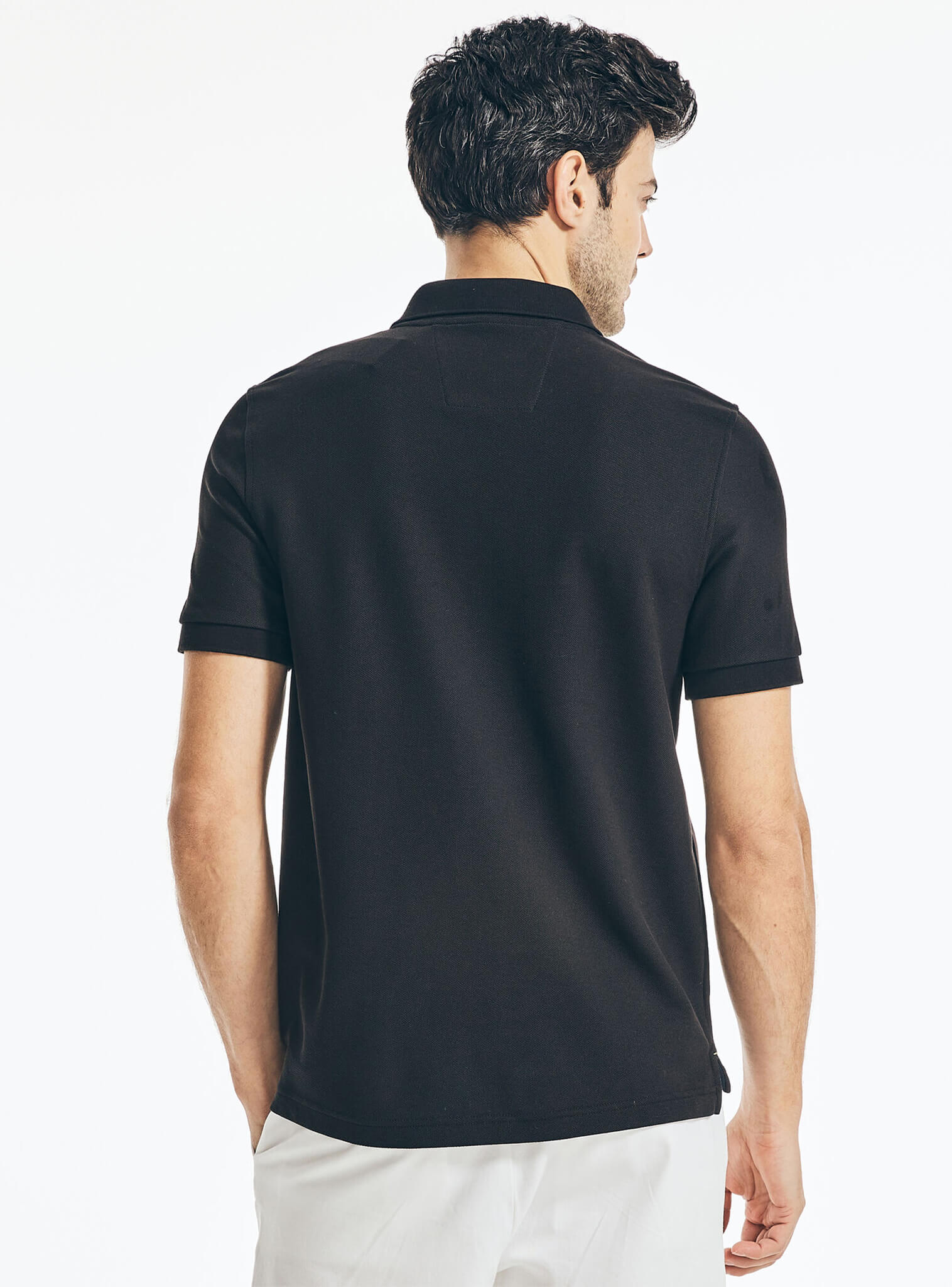 Polera Con Cuello Manga Corta Clásica Jersey Negro Hombre