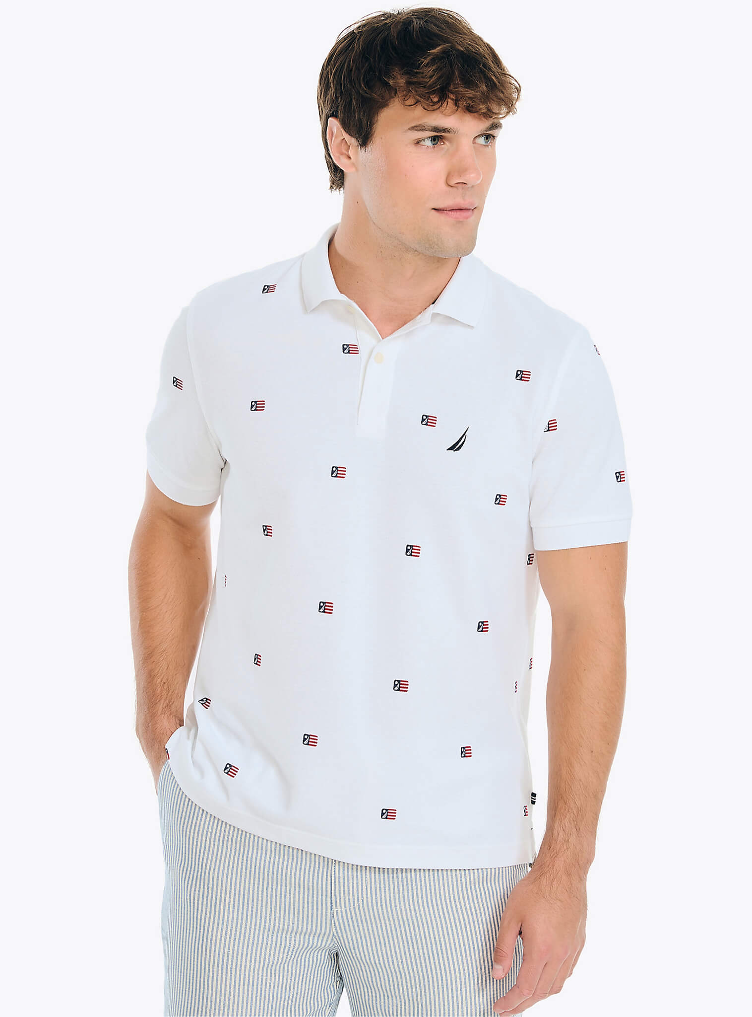 Polera Pique Manga Corta Clásica Print Blanco Sustainably Crafted Hombre