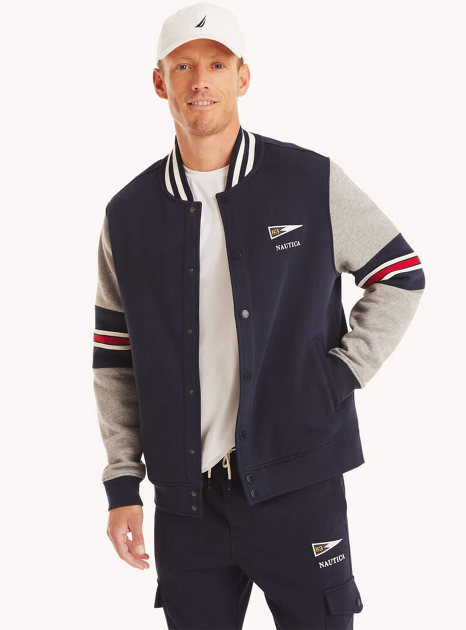Poleron Manga Larga Bomber Azul Marino Hombre