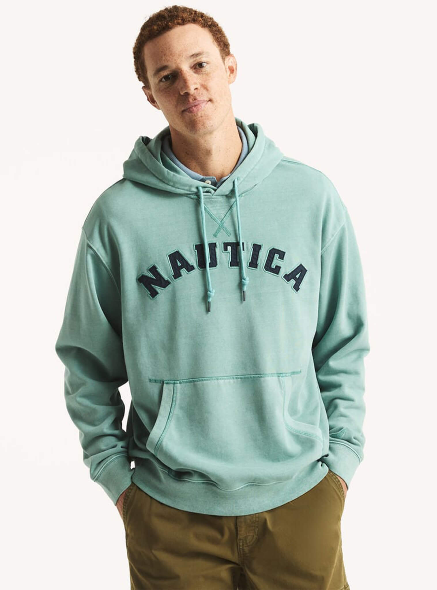 Poleron Hoodie Logo NAUTICA Verde Agua Hombre