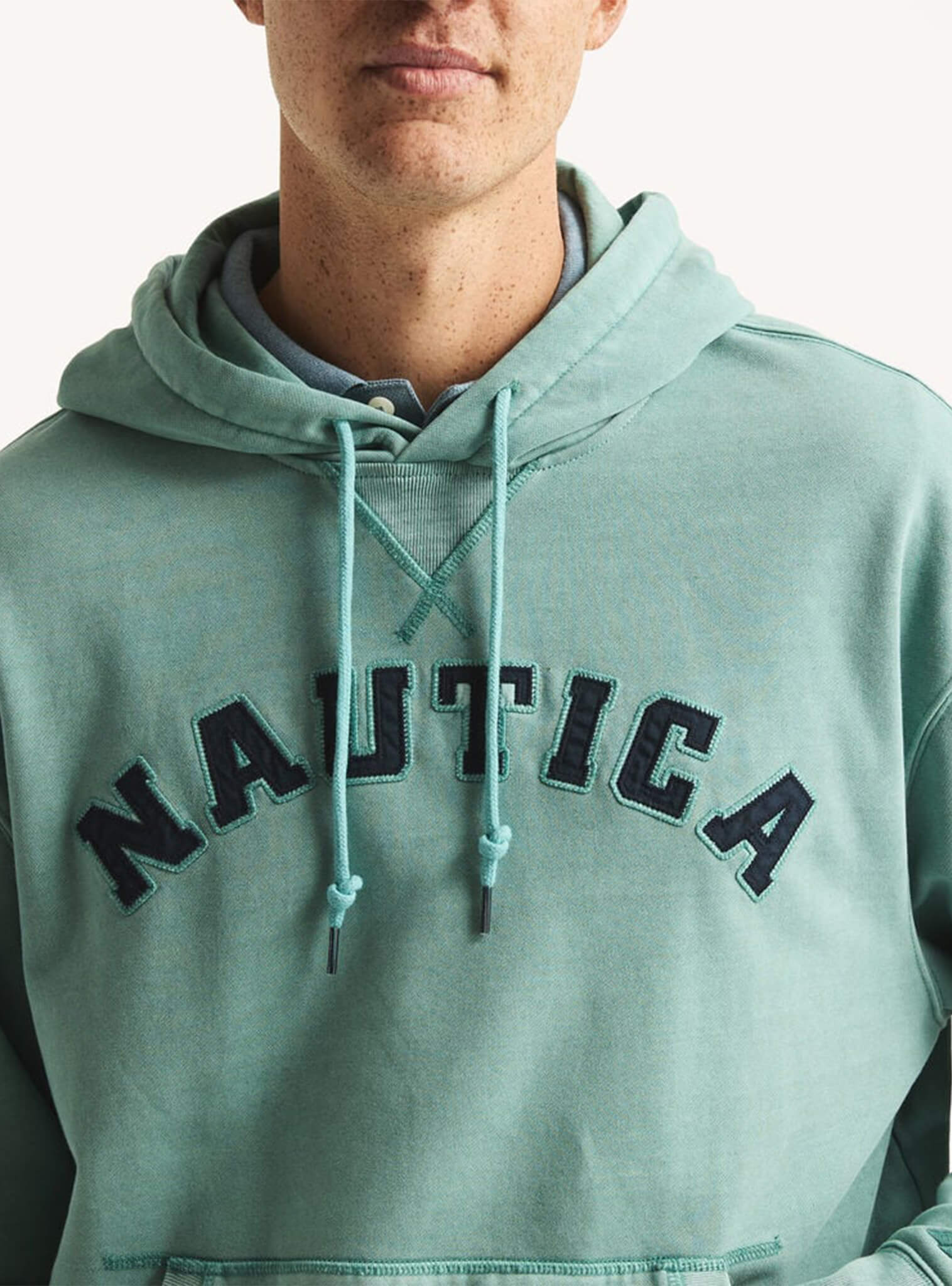Poleron Hoodie Logo NAUTICA Verde Agua Hombre