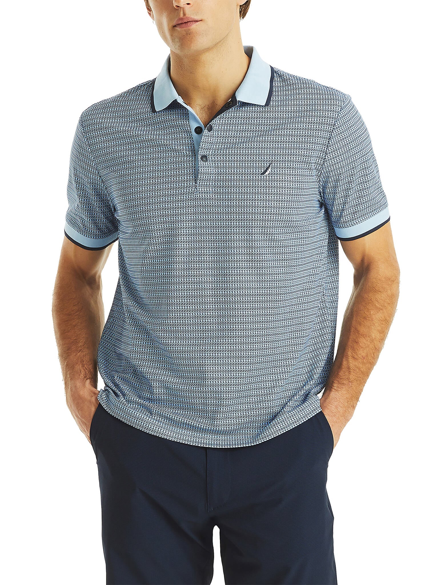 Polera Con Cuello Manga Corta Clásica Print Golf Celeste Sustainably Crafted Hombre