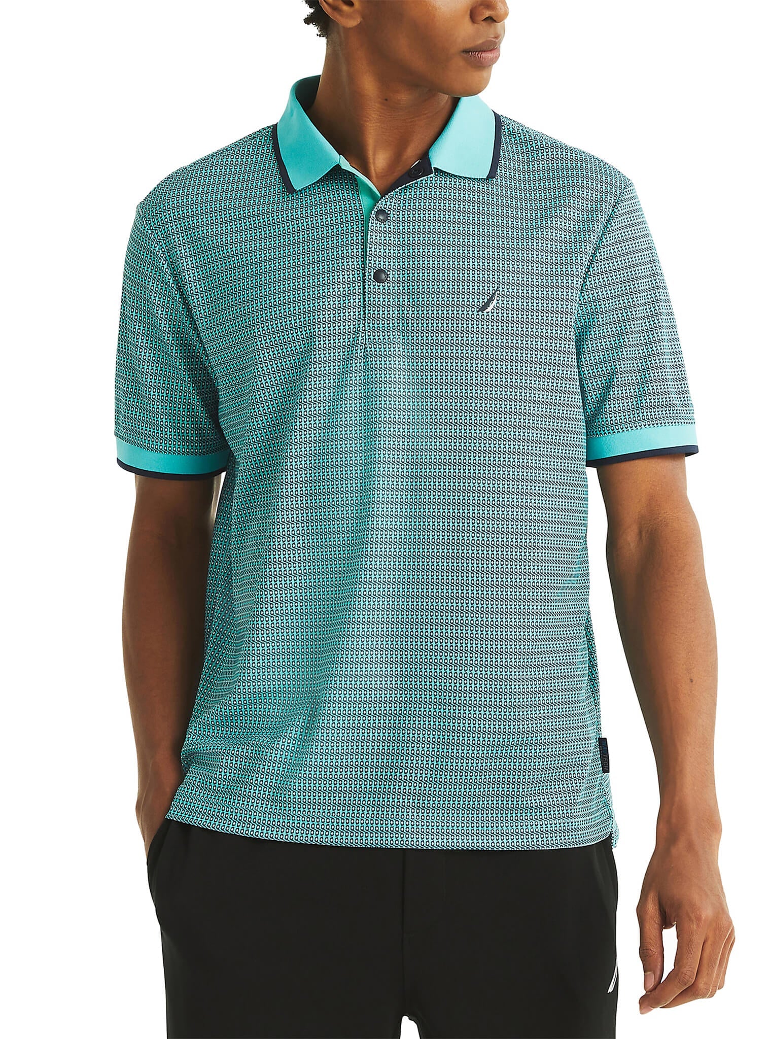 Polera Con Cuello Manga Corta Clásica Print Golf Turquesa Sustainably Crafted Hombre
