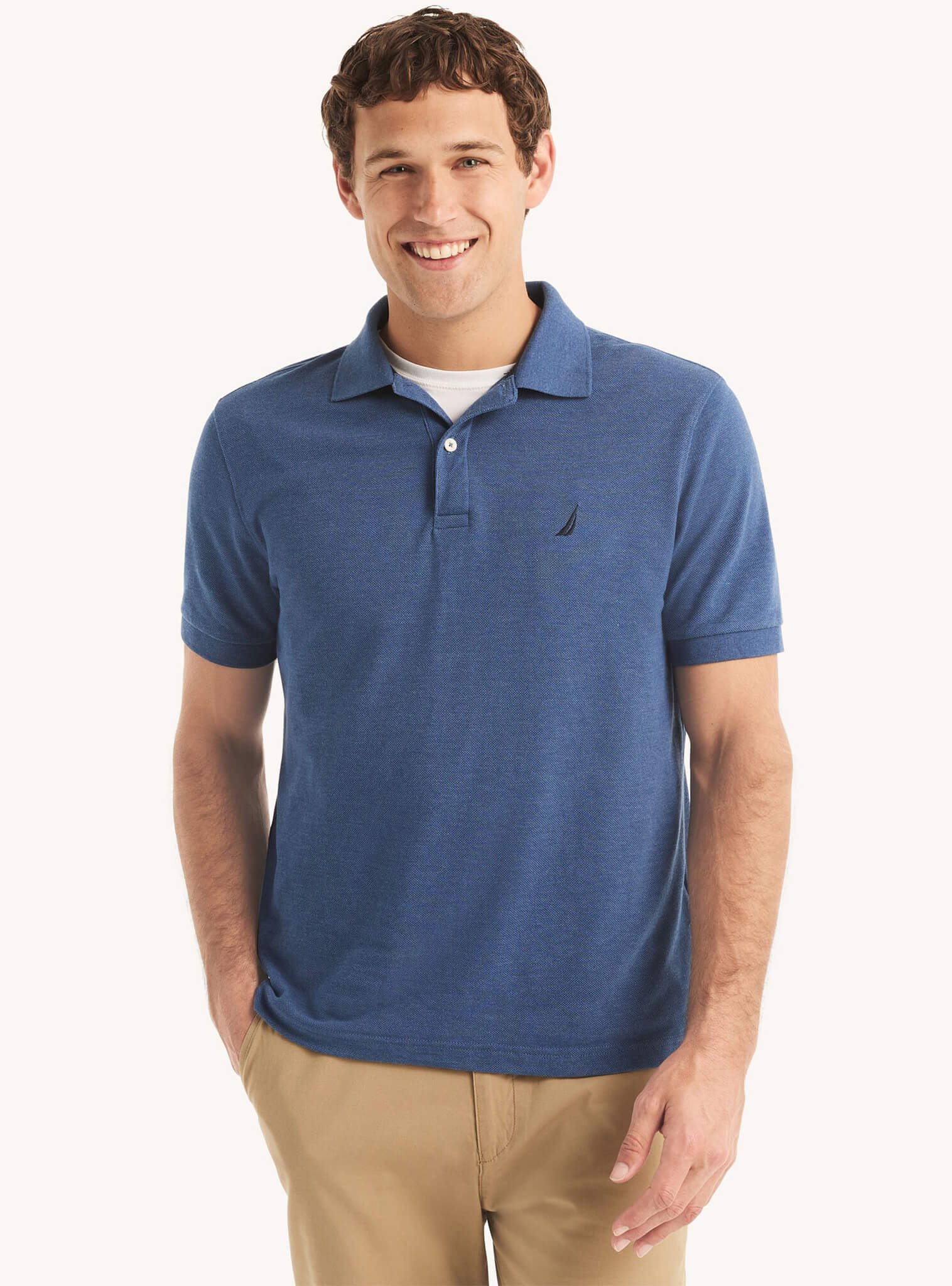 Polera Pique Manga Corta Clásica Azul Heather Hombre