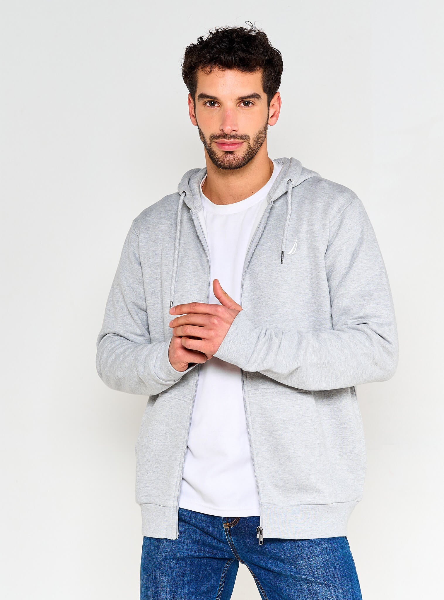 Poleron Manga Larga Hoodie Básico Gris Hombre