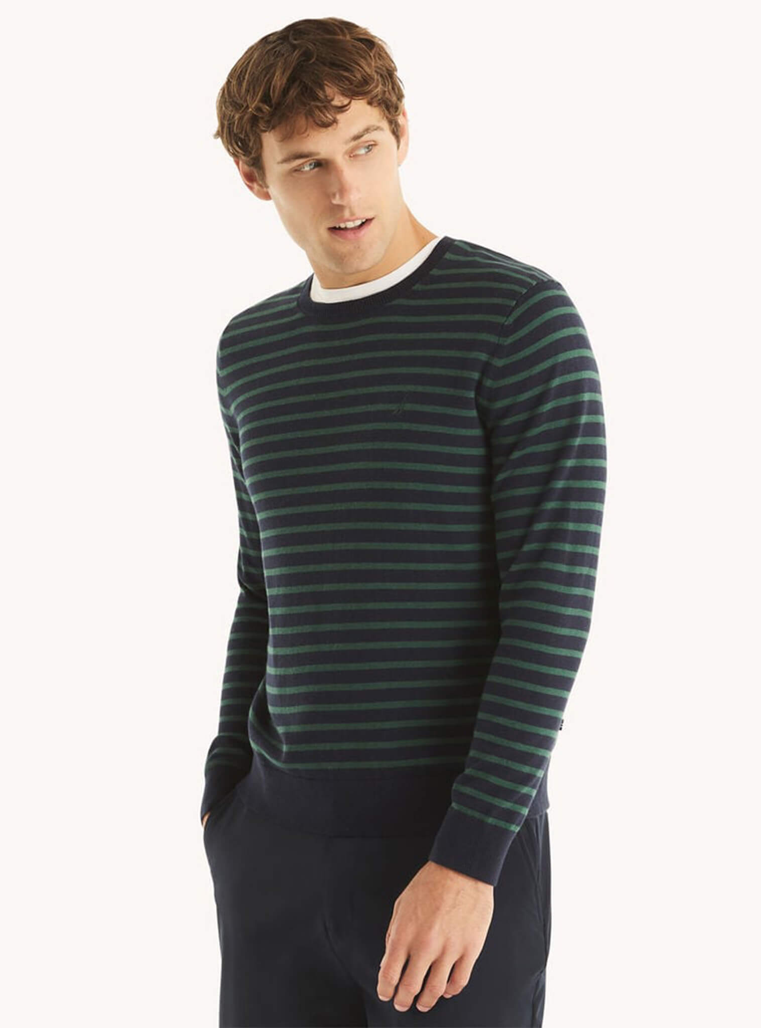 Sweater Manga Larga Cuello Redondo A Rayas Azul Marino Hombre