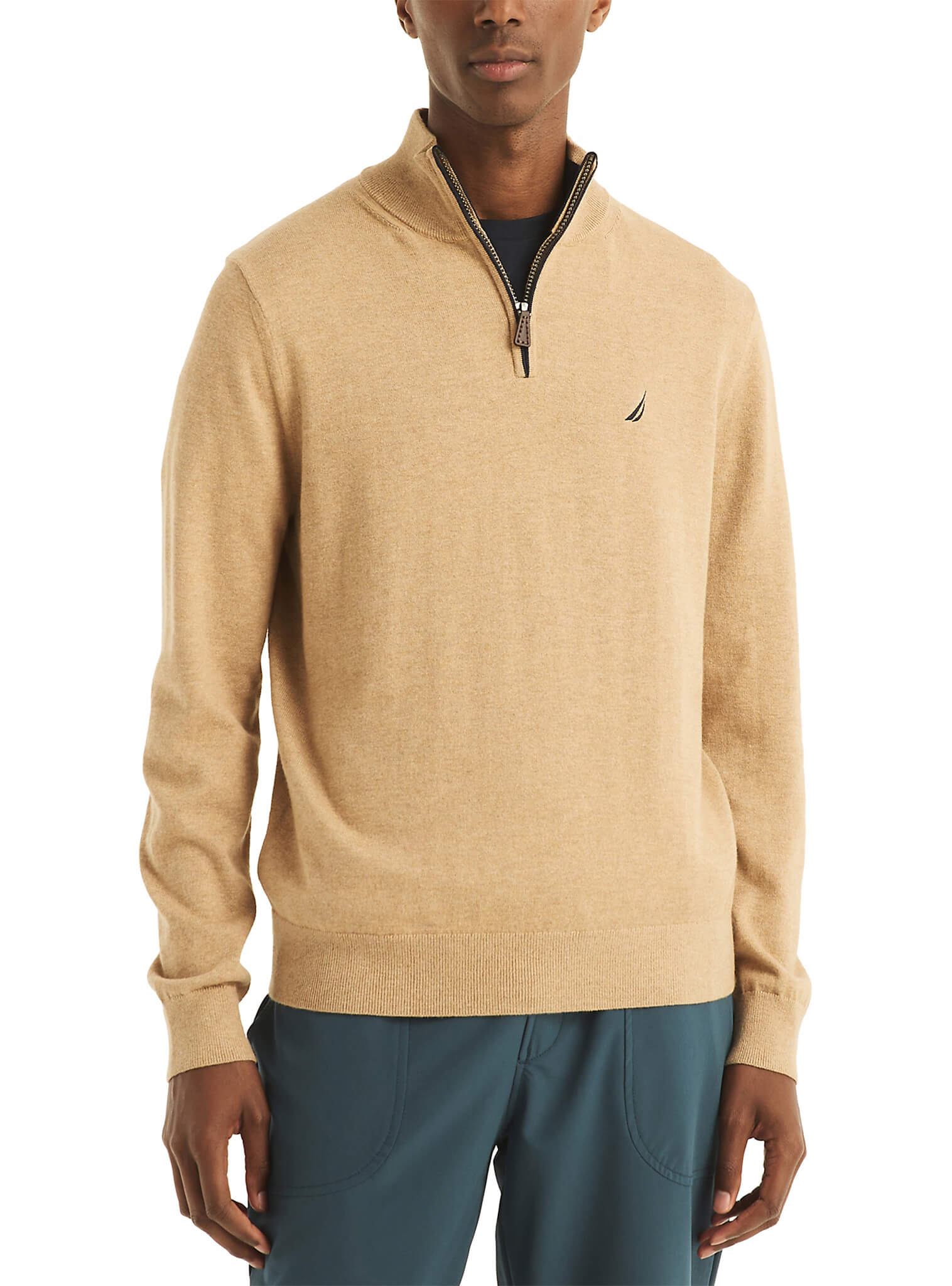 Sweater Manga Larga Medio Cierre Beige Navtech Hombre