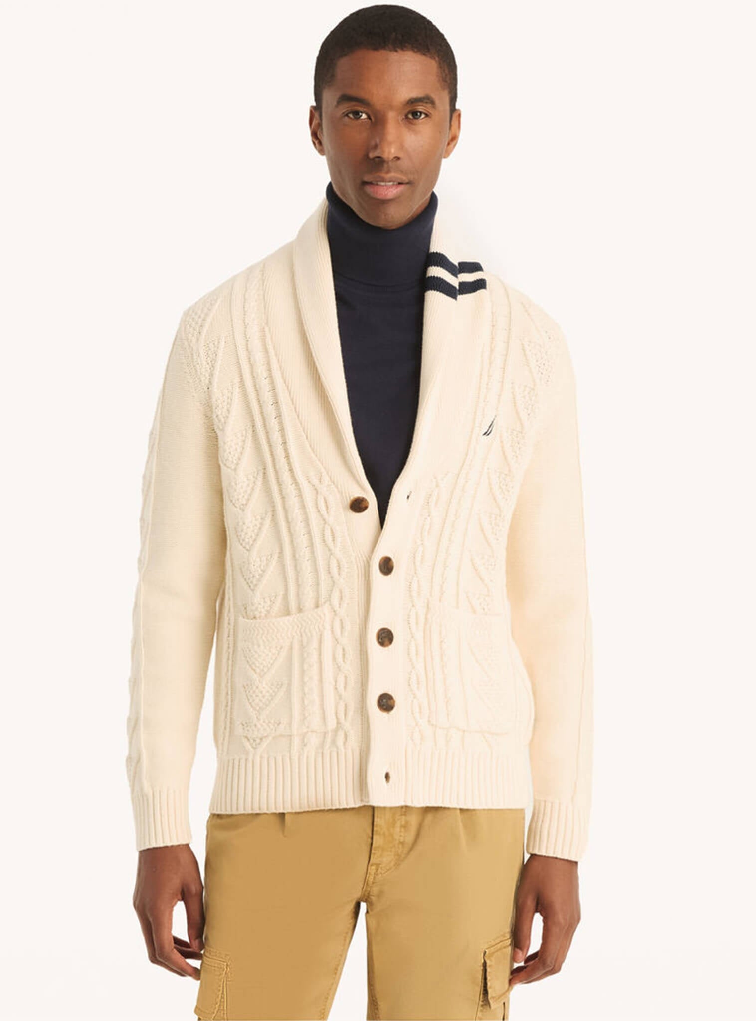 Sweater Manga Larga Cárdigan Blanco Hombre