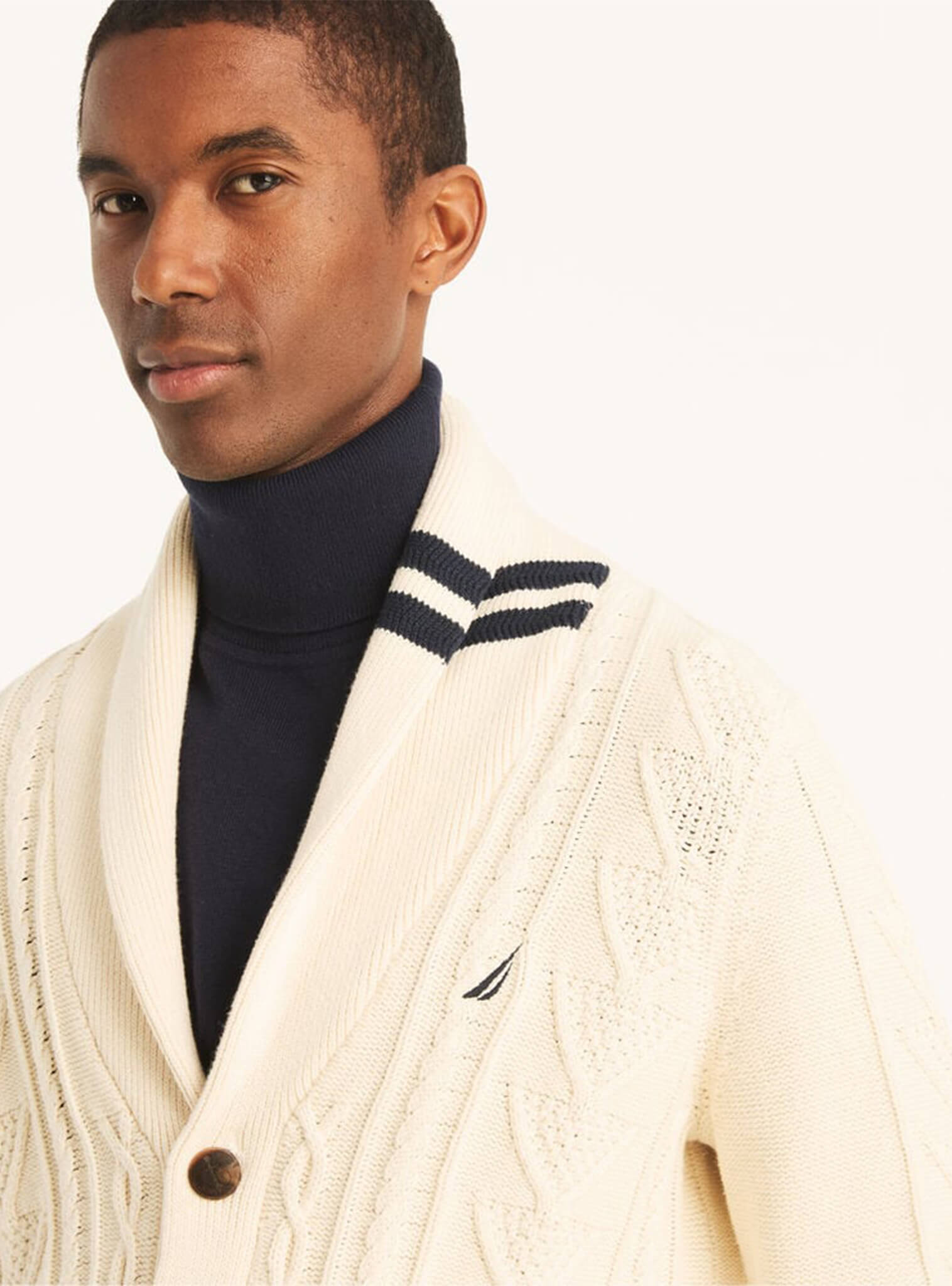 Sweater Manga Larga Cárdigan Blanco Hombre