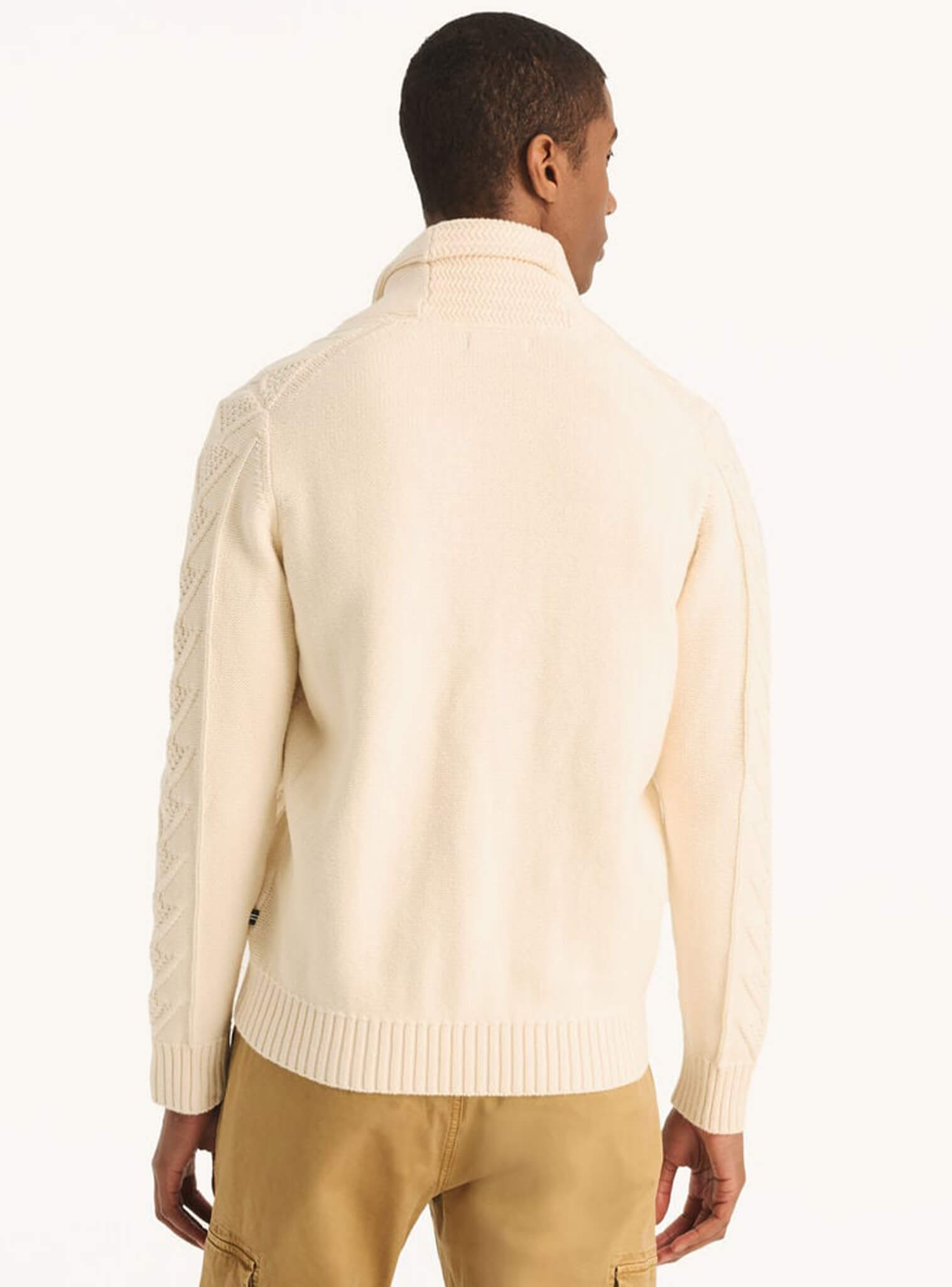 Sweater Manga Larga Cárdigan Blanco Hombre