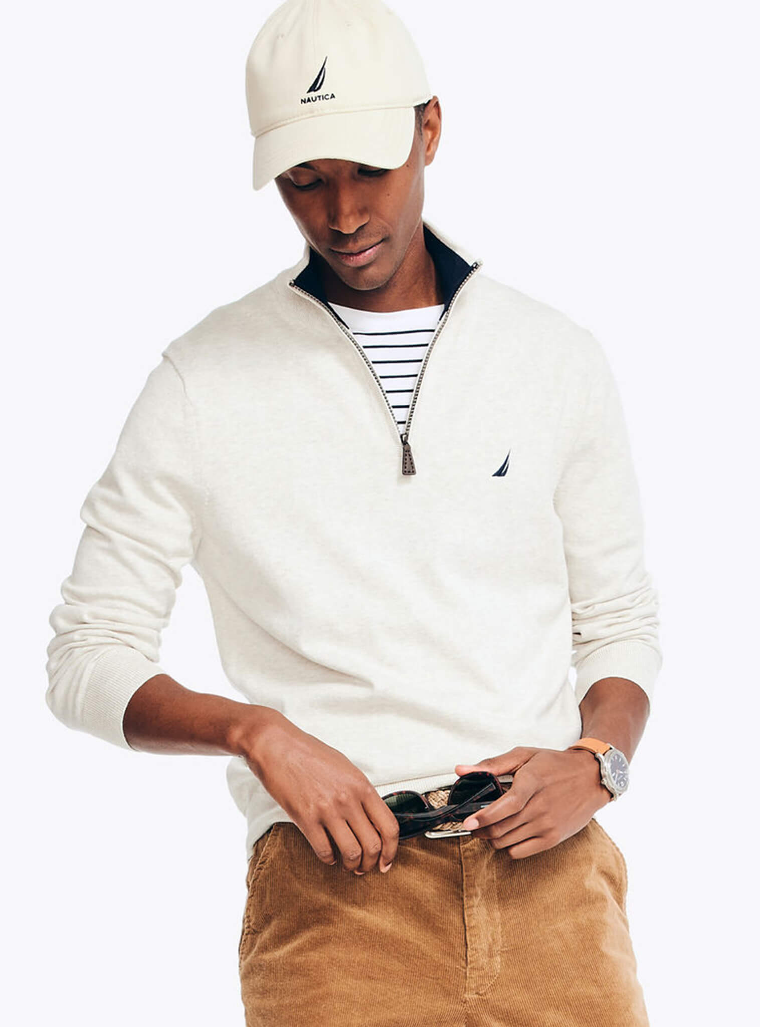 Sweater Manga Larga Medio Cierre Blanco Navtech Hombre