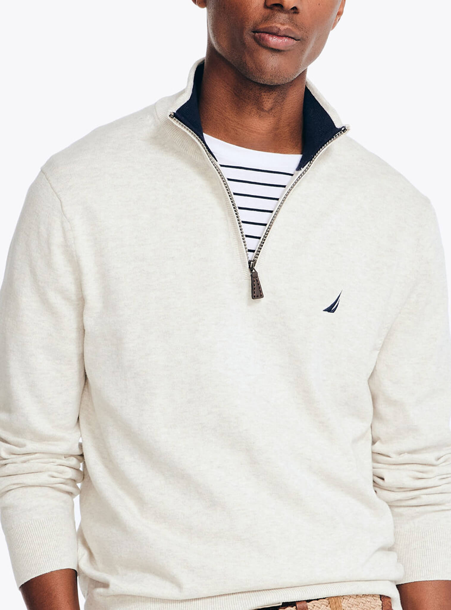 Sweater Manga Larga Medio Cierre Blanco Navtech Hombre