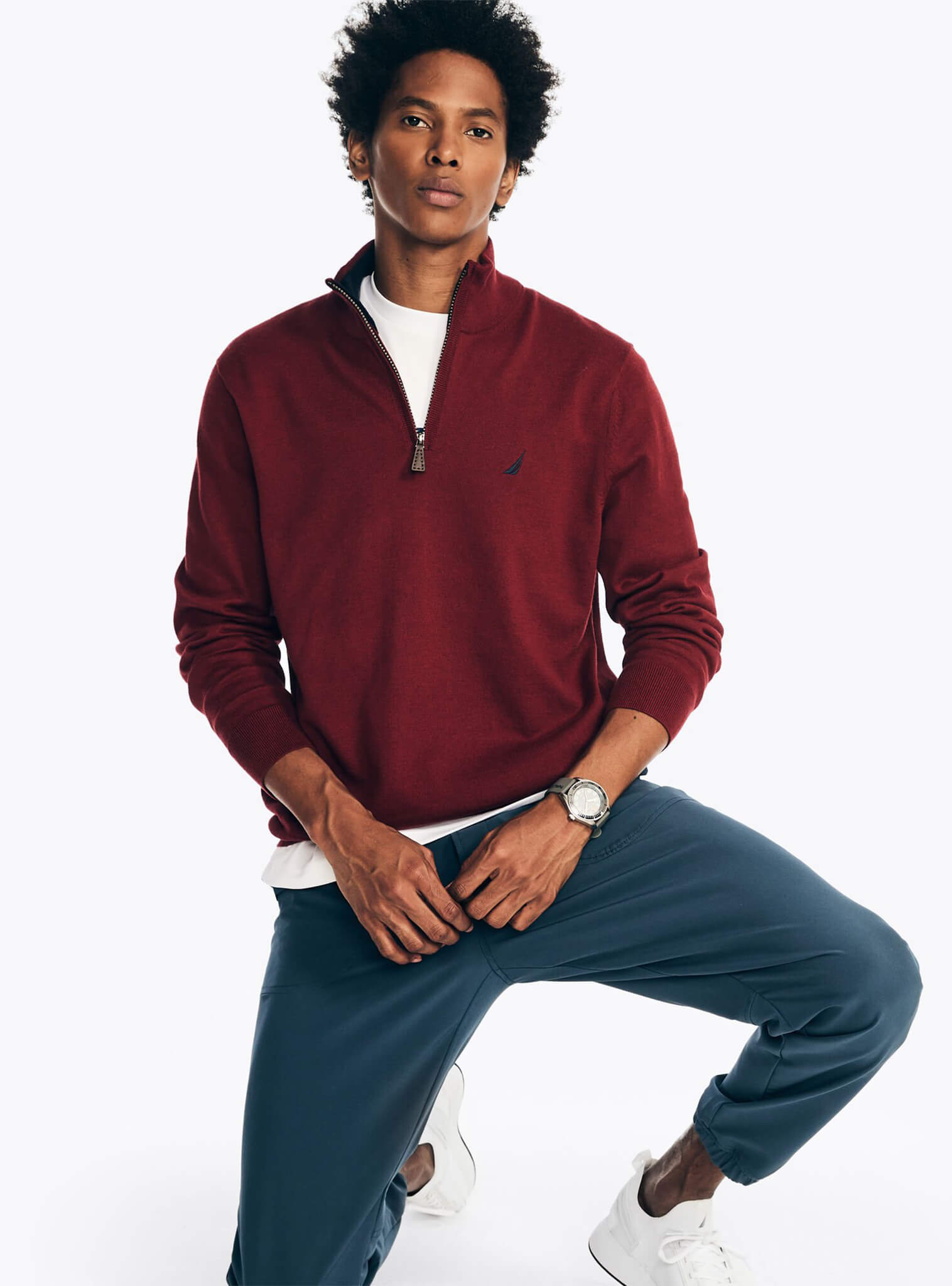 Sweater Manga Larga Medio Cierre Burdeo Navtech Hombre – Nautica