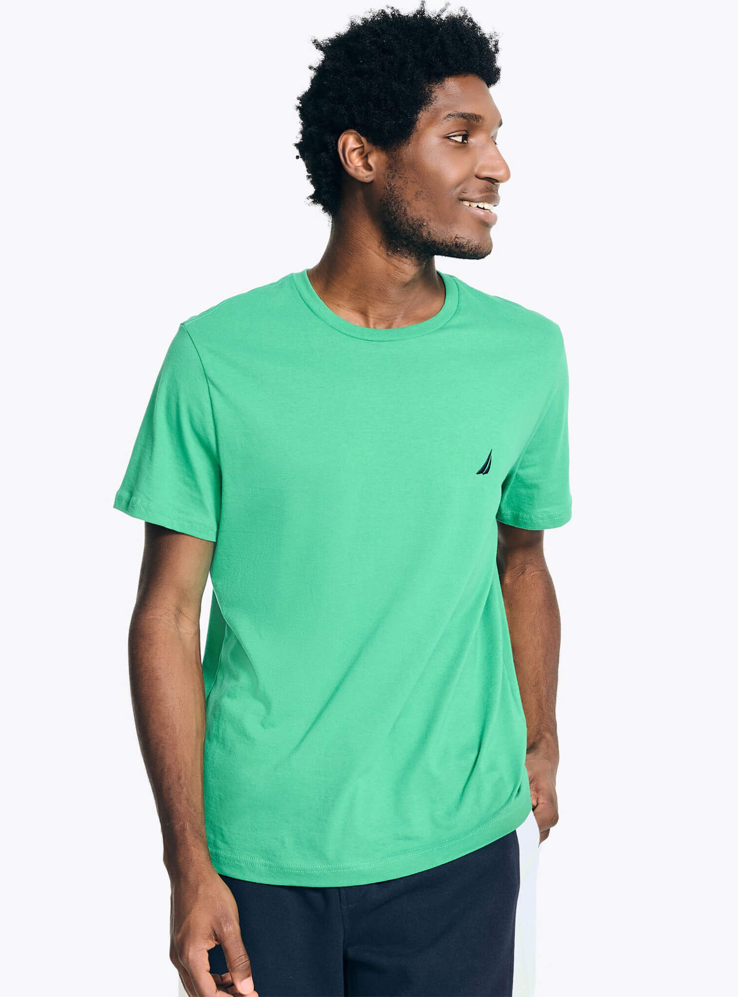 Polera Manga Corta Cuello Redondo Básica Verde Jade Hombre