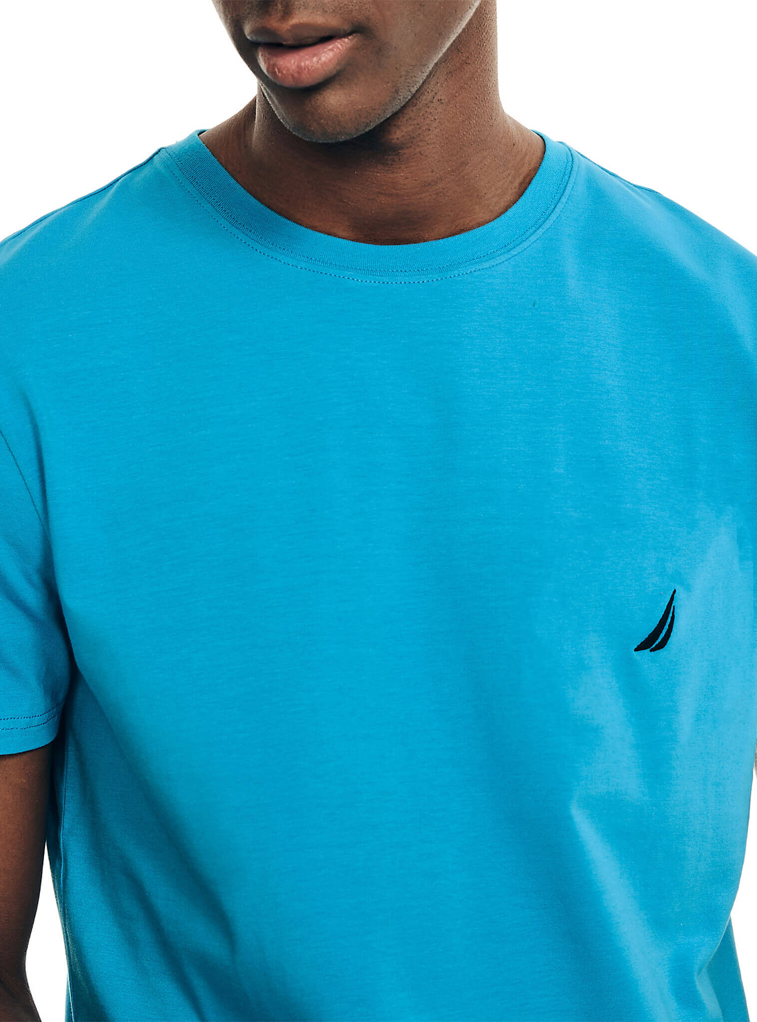 Polera Manga Corta Cuello Redondo Básica Azul Cyan Hombre