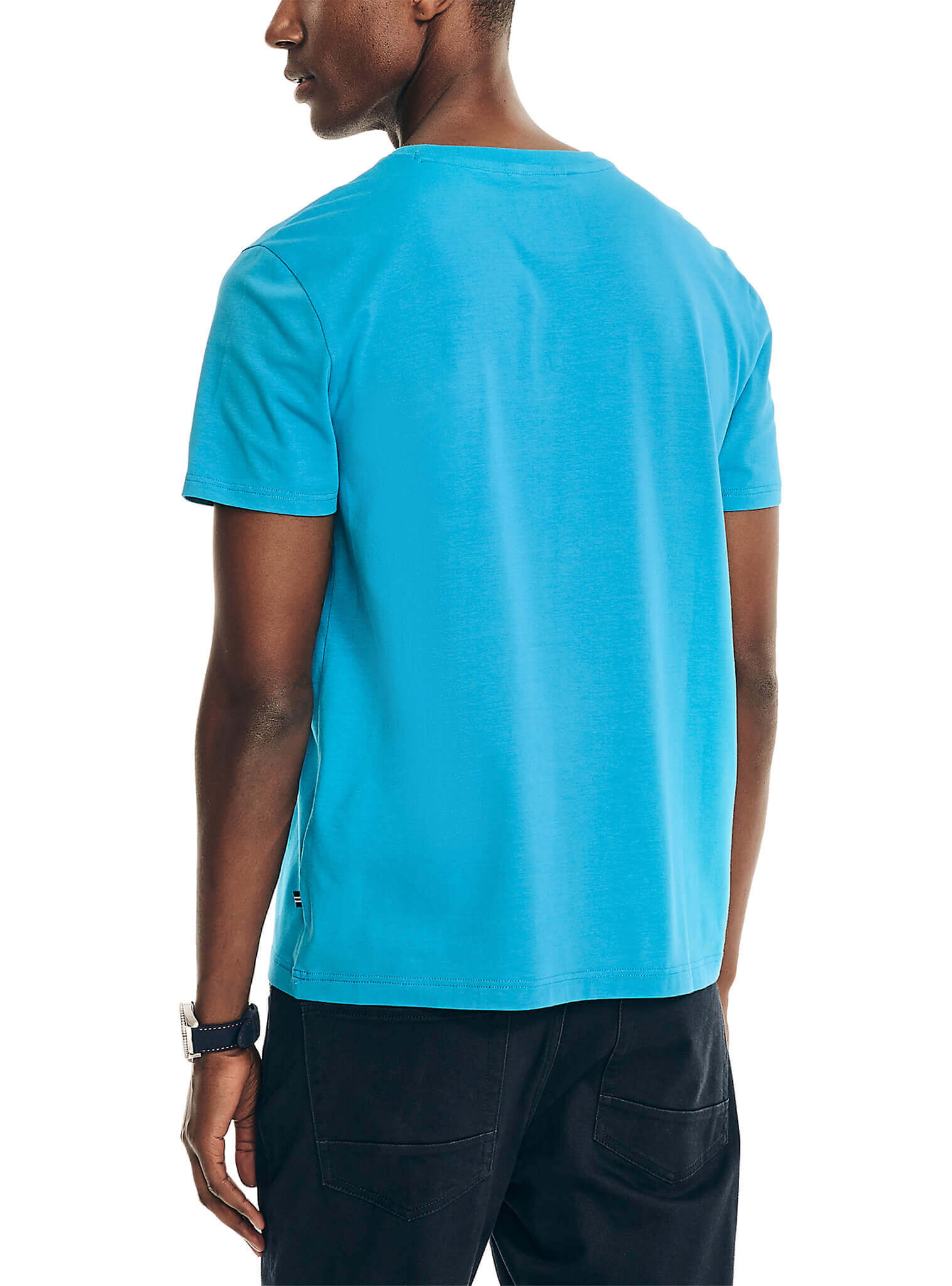 Polera Manga Corta Cuello Redondo Básica Azul Cyan Hombre