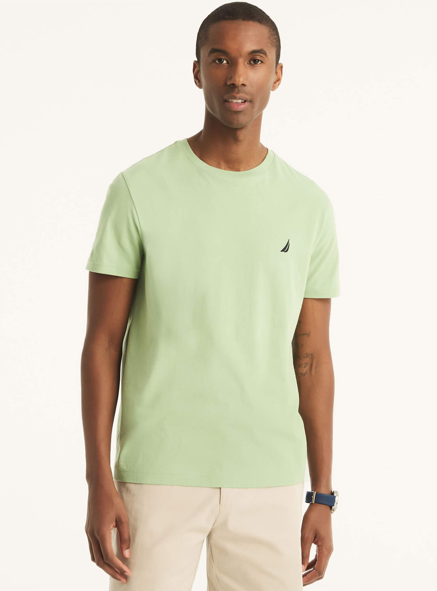 Polera Manga Corta Cuello Redondo Básica Verde Tea Hombre