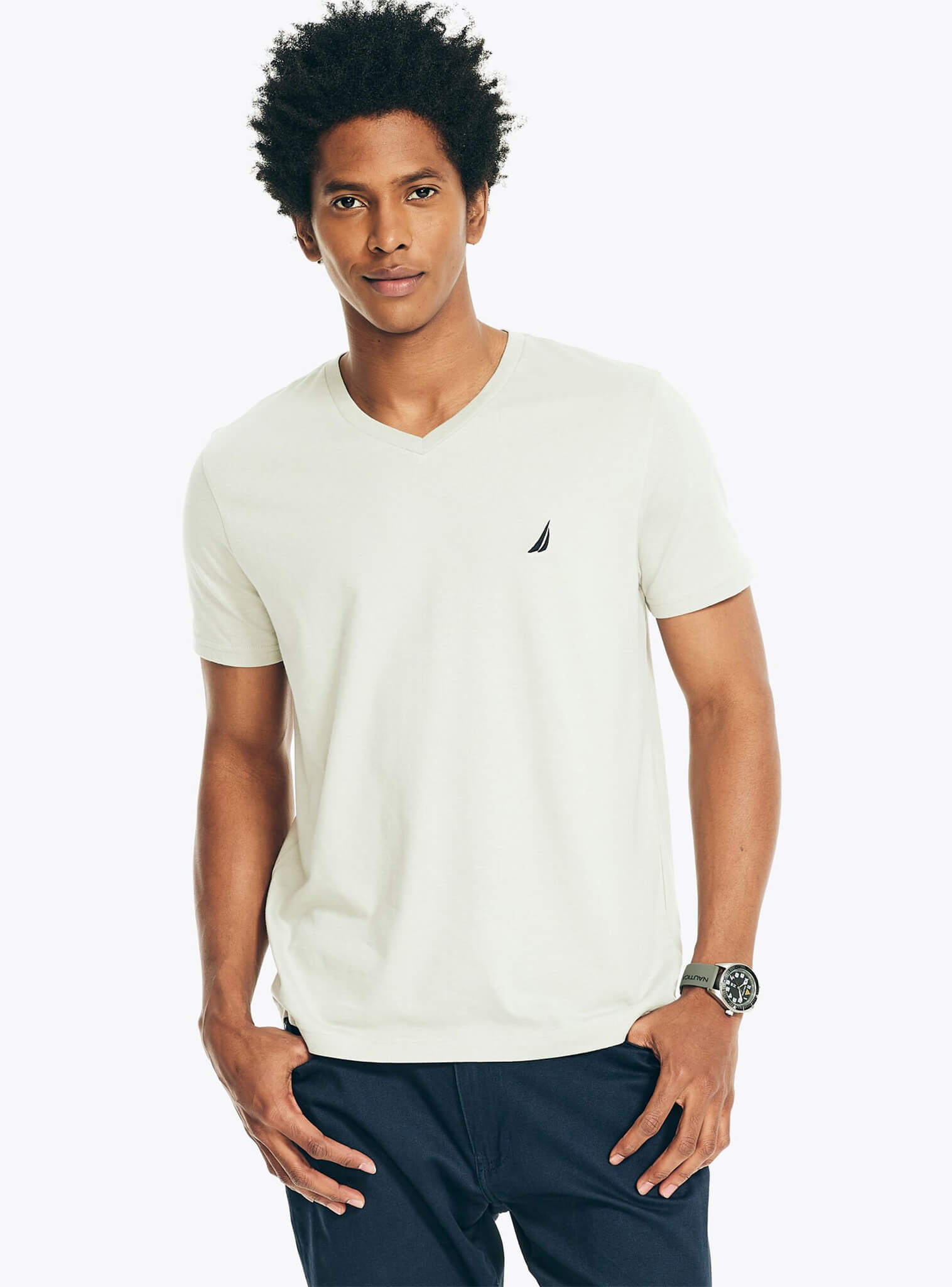Polera Manga Corta Cuello V Básica Gris Melange Hombre – Nautica