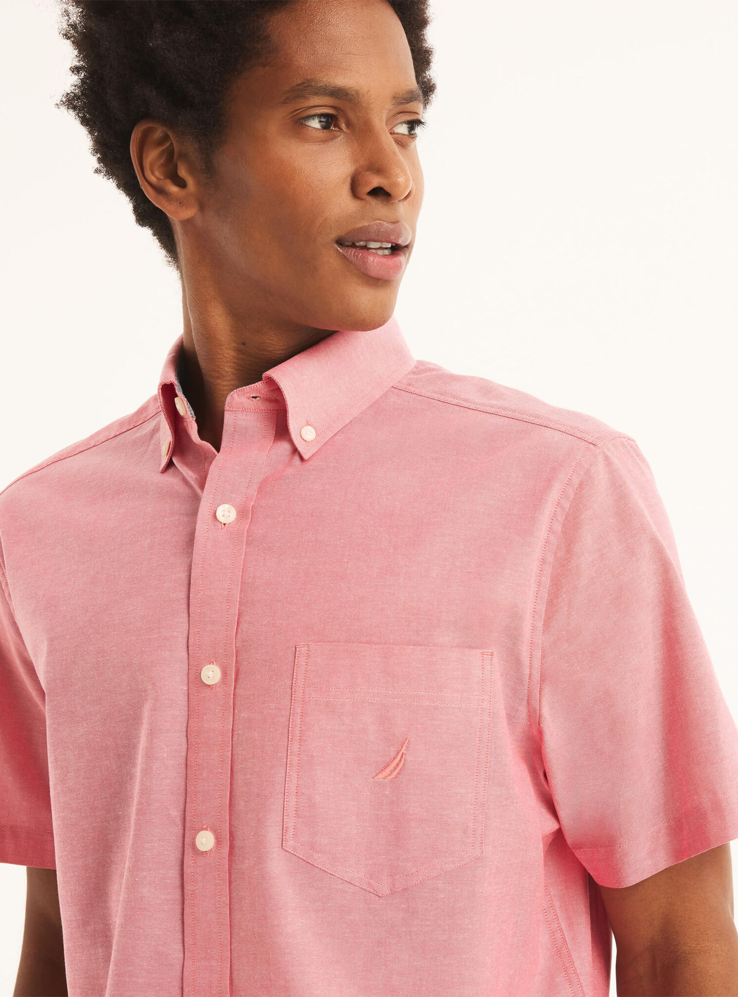 Camisa Manga Corta Sólida Rosado Oxford Hombre