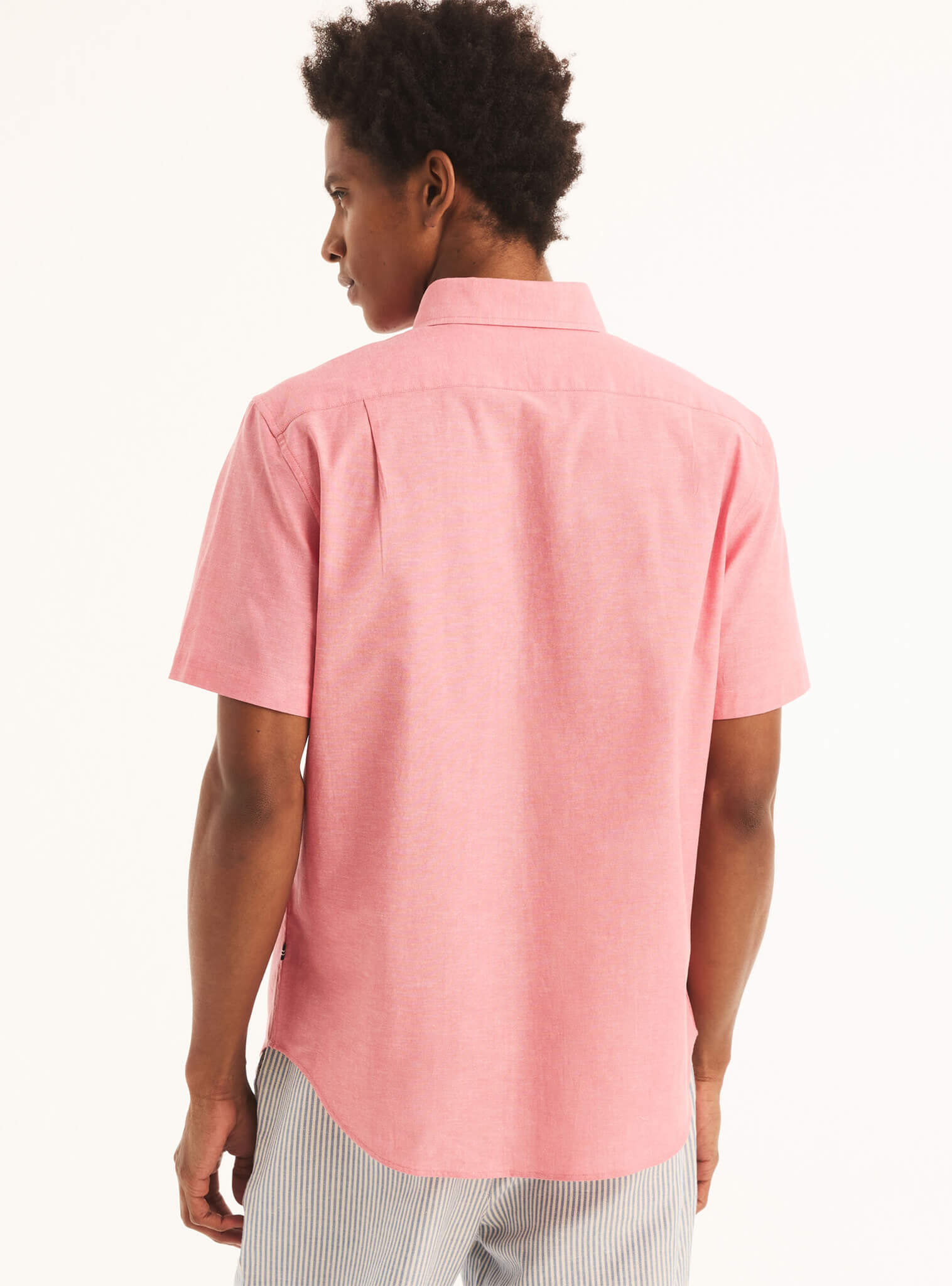 Camisa Manga Corta Sólida Rosado Oxford Hombre