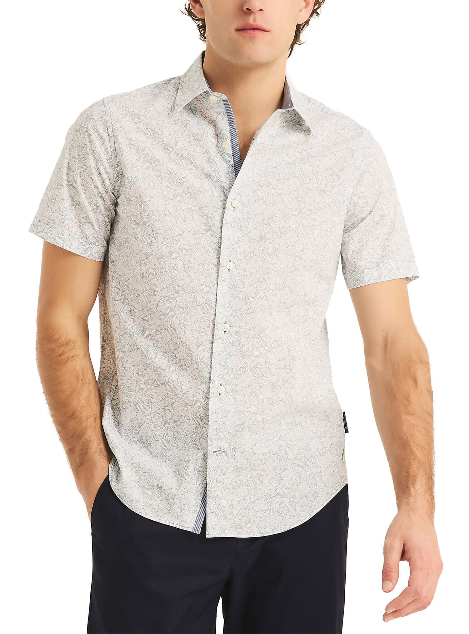 Camisa Manga Corta Estampado Flores Blanco Navtech Hombre