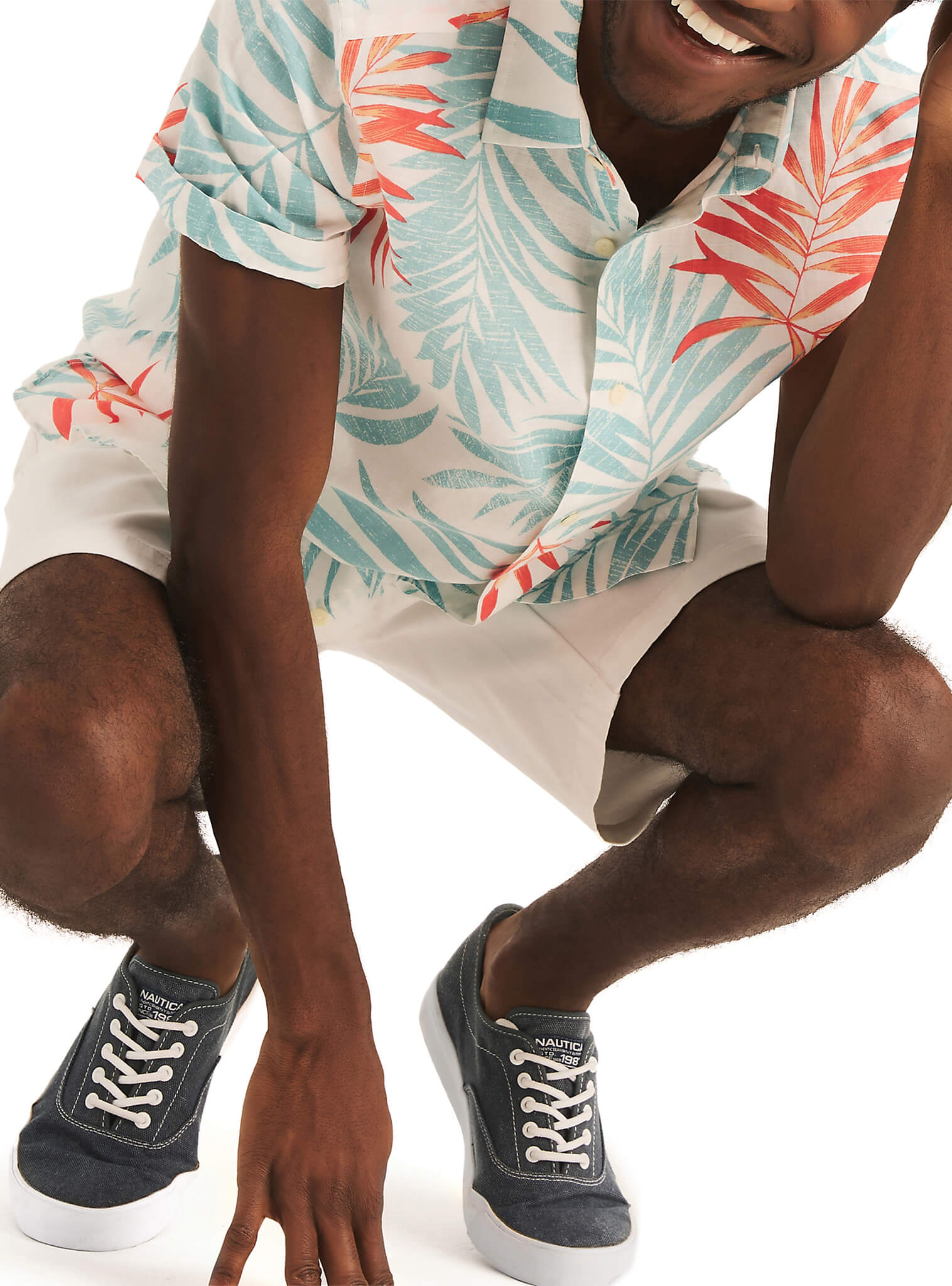 Camisa Manga Corta Palm Leaf Lino Blanco Hombre