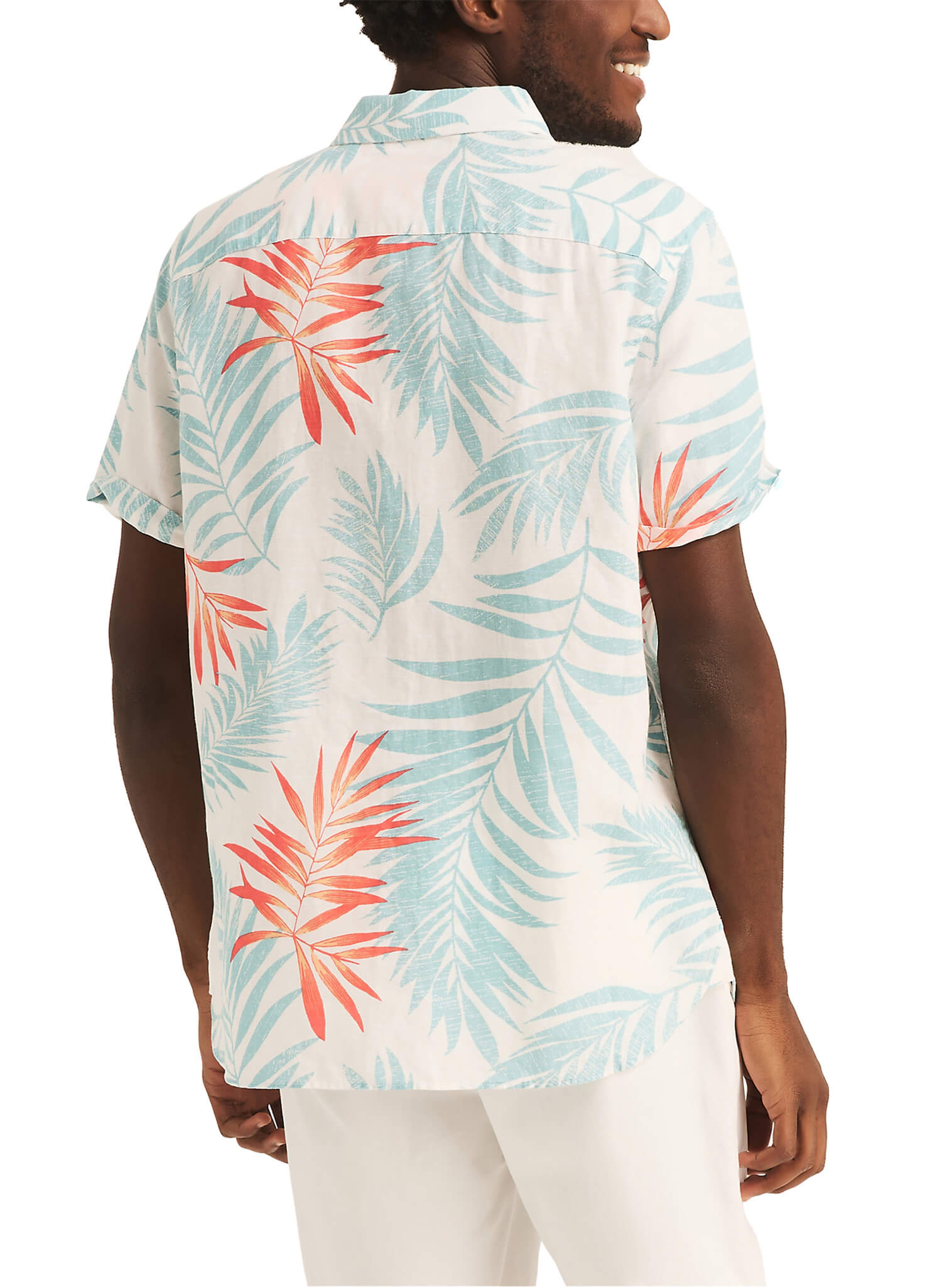 Camisa Manga Corta Palm Leaf Lino Blanco Hombre