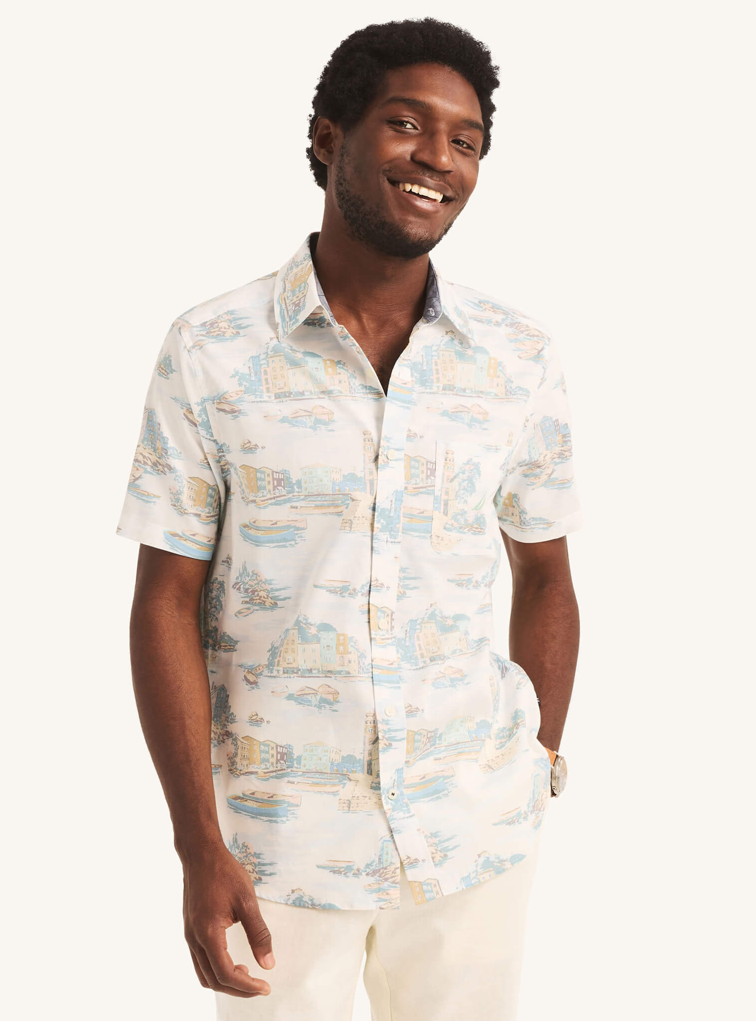 Camisa Manga Corta Island Pastel Sustainably Crafted Blanco Hombre