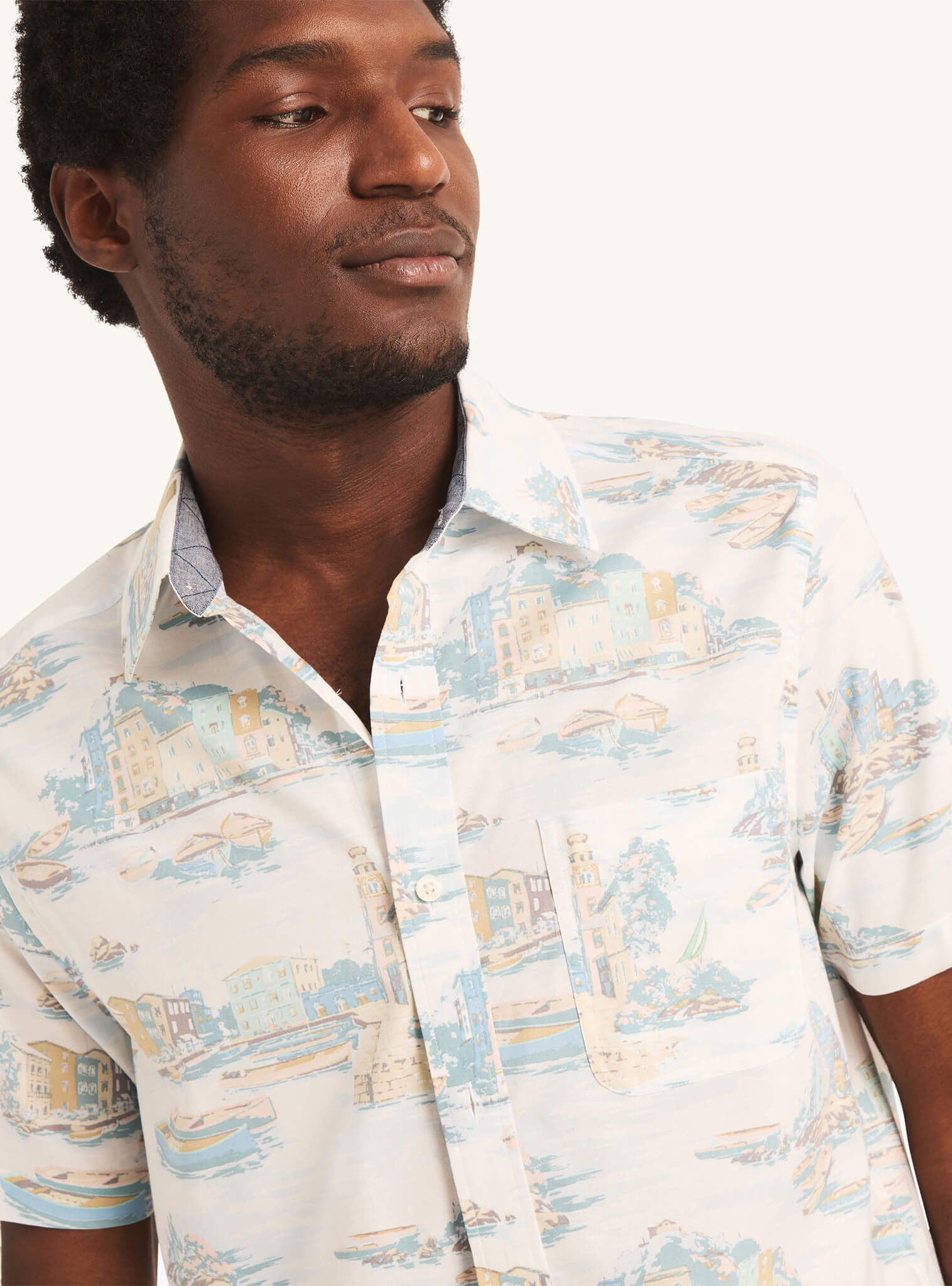 Camisa Manga Corta Island Pastel Sustainably Crafted Blanco Hombre